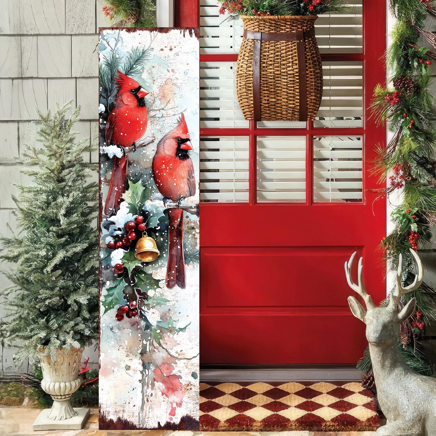 48in Cardinals Christmas Porch Sign - Christmas Decoration | Holiday Entryway Decor | Front Porch Christmas Plaque | UV Print | 48x12in