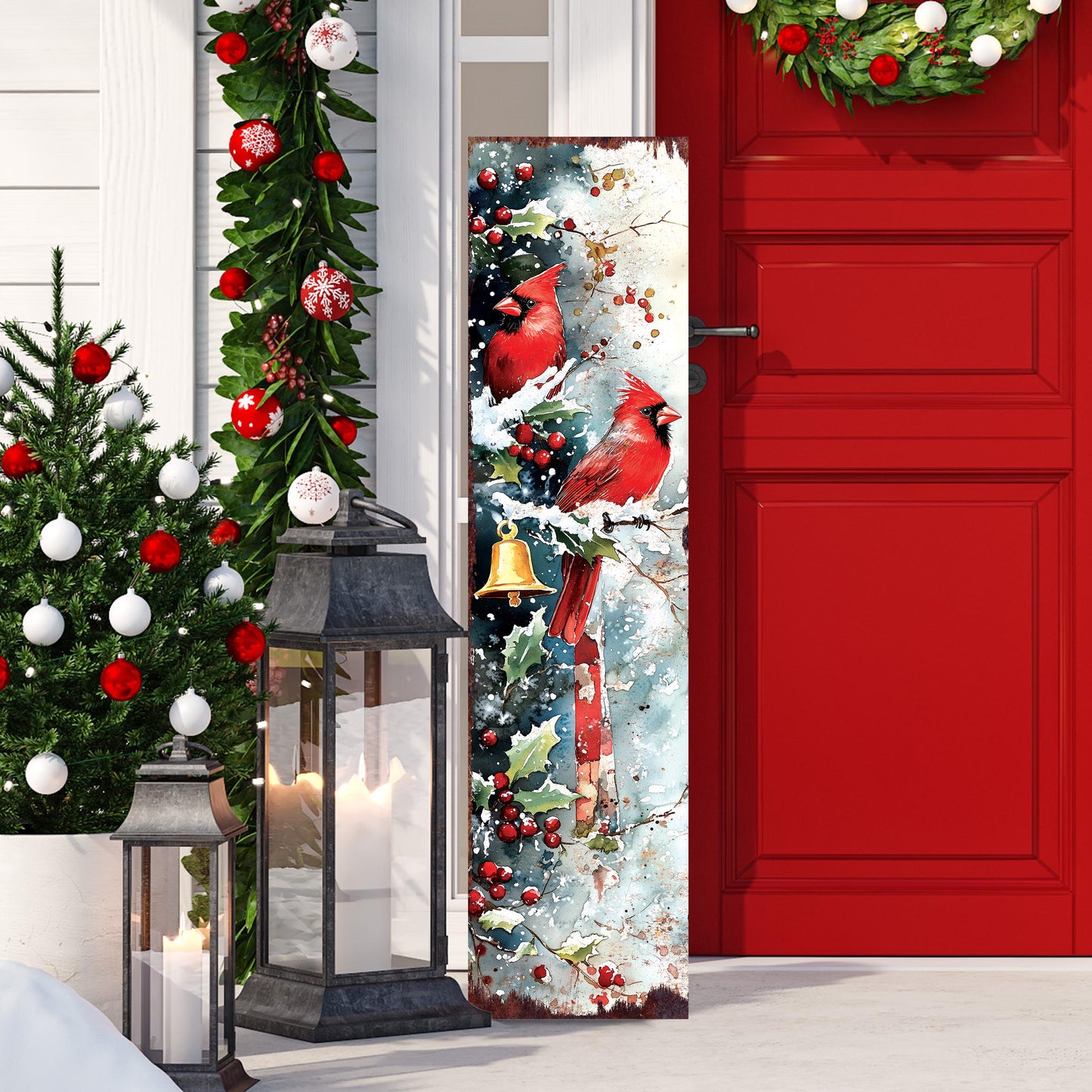 48in Cardinals Christmas Porch Sign - Holiday Entryway Decor | Christmas Decoration | Front Porch Christmas Plaque | UV Print | 48x12in