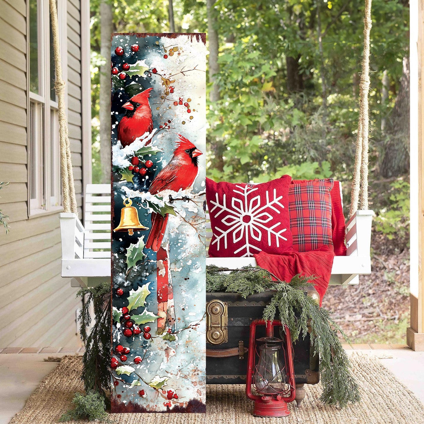 48in Cardinals Christmas Porch Sign - Holiday Entryway Decor | Christmas Decoration | Front Porch Christmas Plaque | UV Print | 48x12in