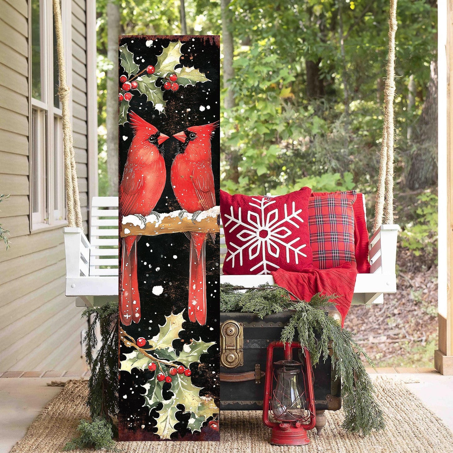 48in Christmas Porch Sign Cardinals - Holiday Entryway Decor | Christmas Decoration | Front Porch Christmas Plaque | UV Print | 48x12in