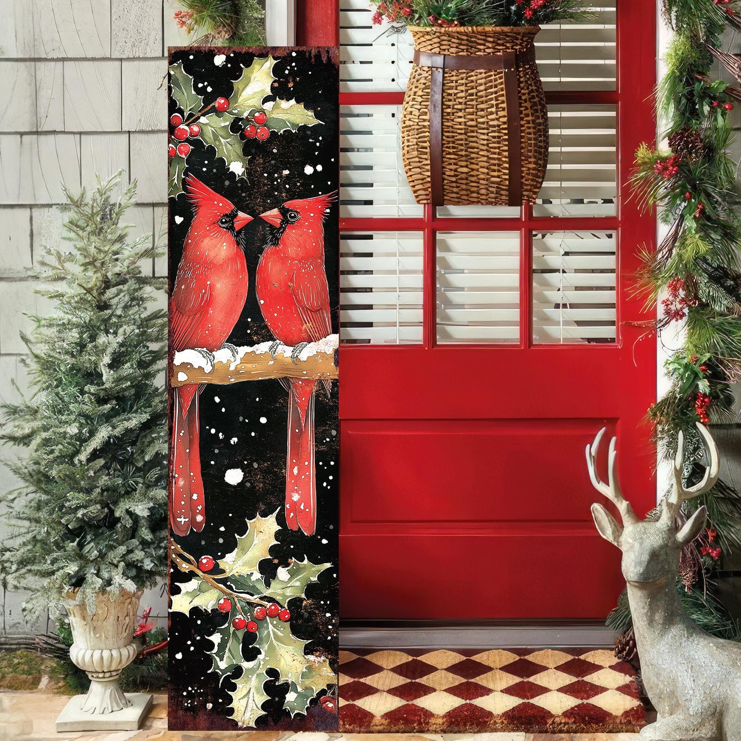 48in Christmas Porch Sign Cardinals - Holiday Entryway Decor | Christmas Decoration | Front Porch Christmas Plaque | UV Print | 48x12in