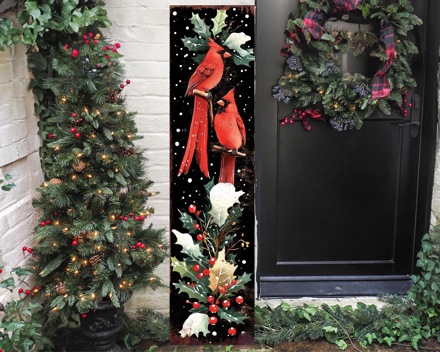 48in Christmas Porch Sign Cardinals - Christmas Entryway Decor | Christmas Decoration | Front Porch Christmas Plaque | UV Print | 48x12in