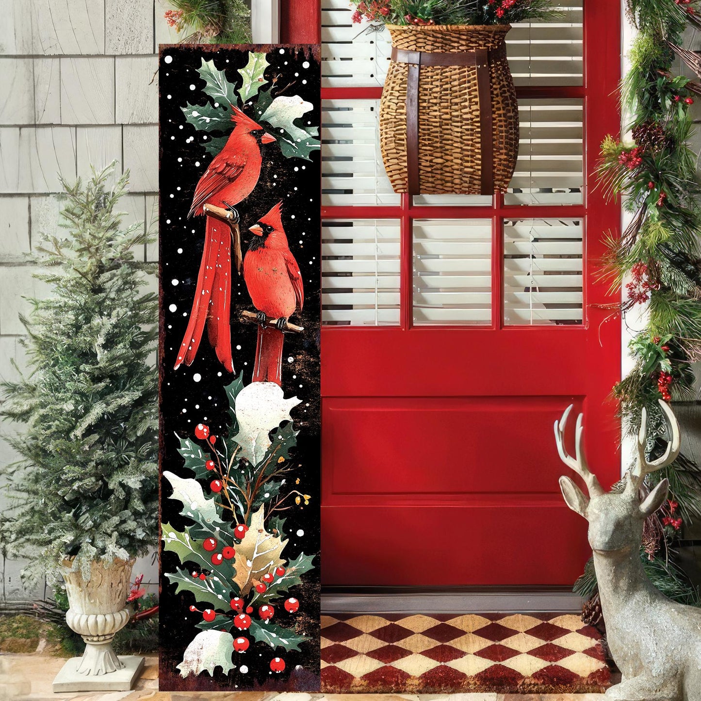 48in Christmas Porch Sign Cardinals - Christmas Entryway Decor | Christmas Decoration | Front Porch Christmas Plaque | UV Print | 48x12in