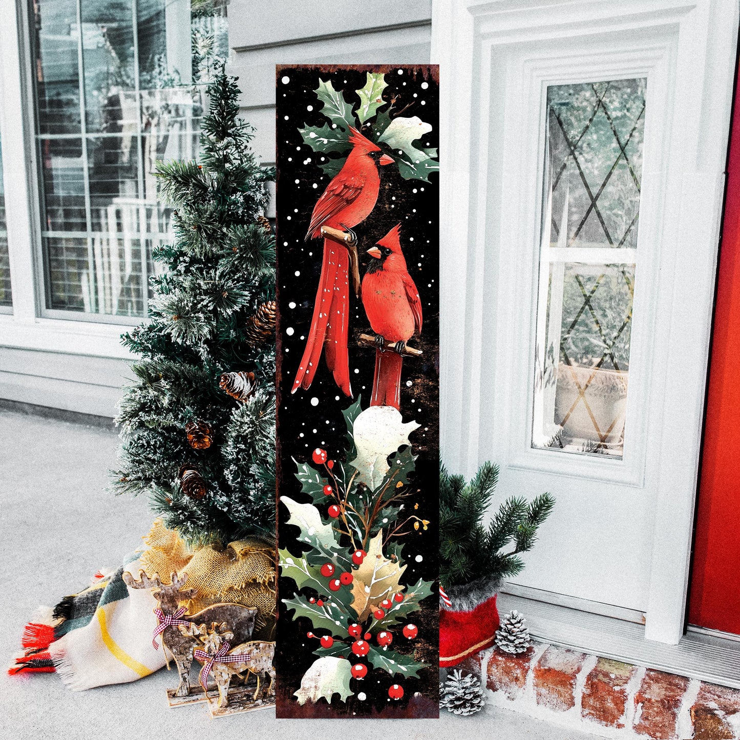 48in Christmas Porch Sign Cardinals - Christmas Entryway Decor | Christmas Decoration | Front Porch Christmas Plaque | UV Print | 48x12in