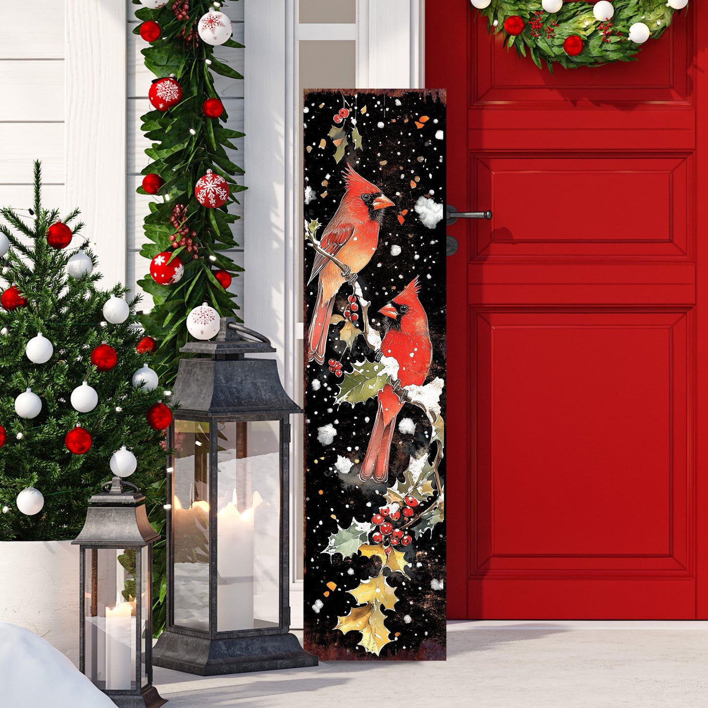 48in Christmas Porch Sign Cardinals - Christmas Entryway Decor | Christmas Decoration | Front Porch Holiday Plaque | UV Print | 48x12in