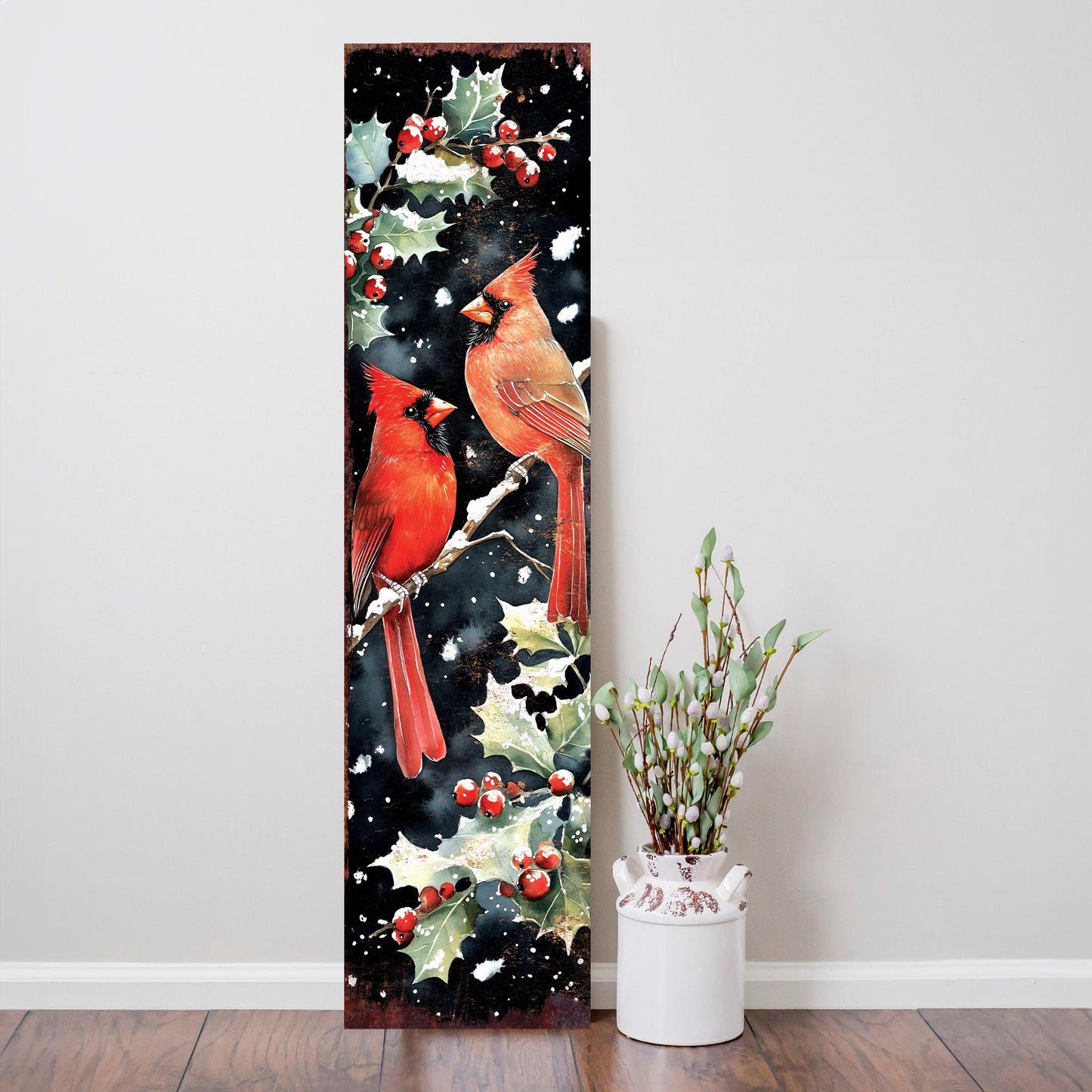 Christmas Porch Sign Cardinals | Front Porch Christmas Plaque | Entryway Holiday Decor | UV Print