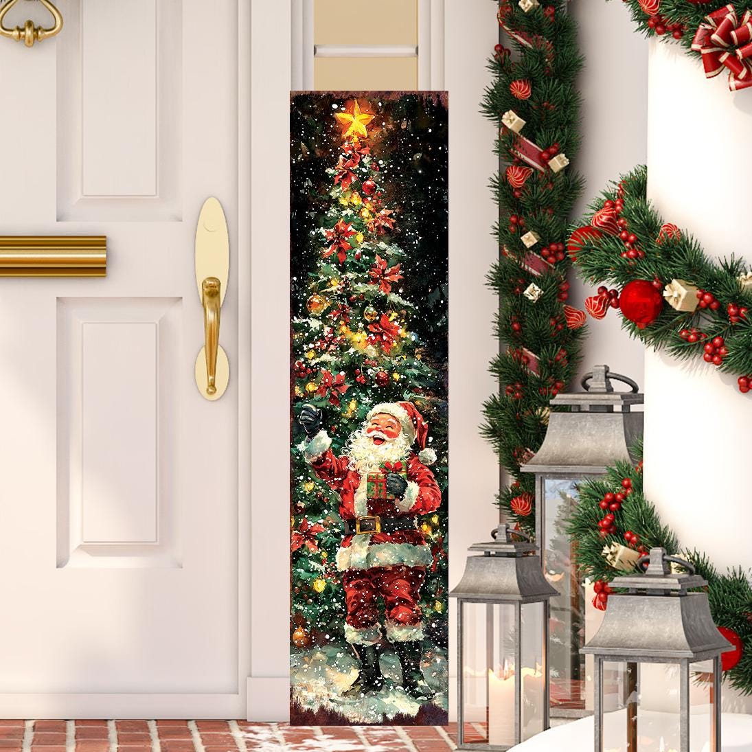 48in Santa Christmas Porch Sign - Front Porch Christmas Plaque | Holiday Decoration | Winter Entryway Decor | Wood, UV Print | 48x12in