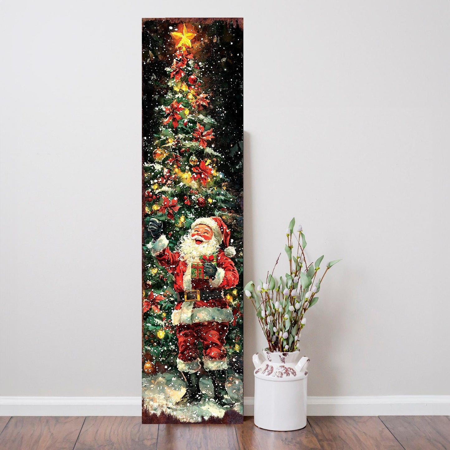 48in Santa Christmas Porch Sign - Front Porch Christmas Plaque | Holiday Decoration | Winter Entryway Decor | Wood, UV Print | 48x12in