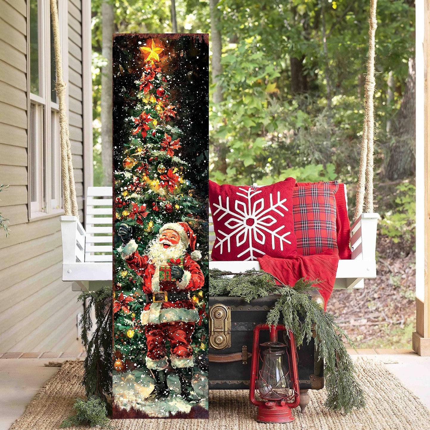 48in Santa Christmas Porch Sign - Front Porch Christmas Plaque | Holiday Decoration | Winter Entryway Decor | Wood, UV Print | 48x12in