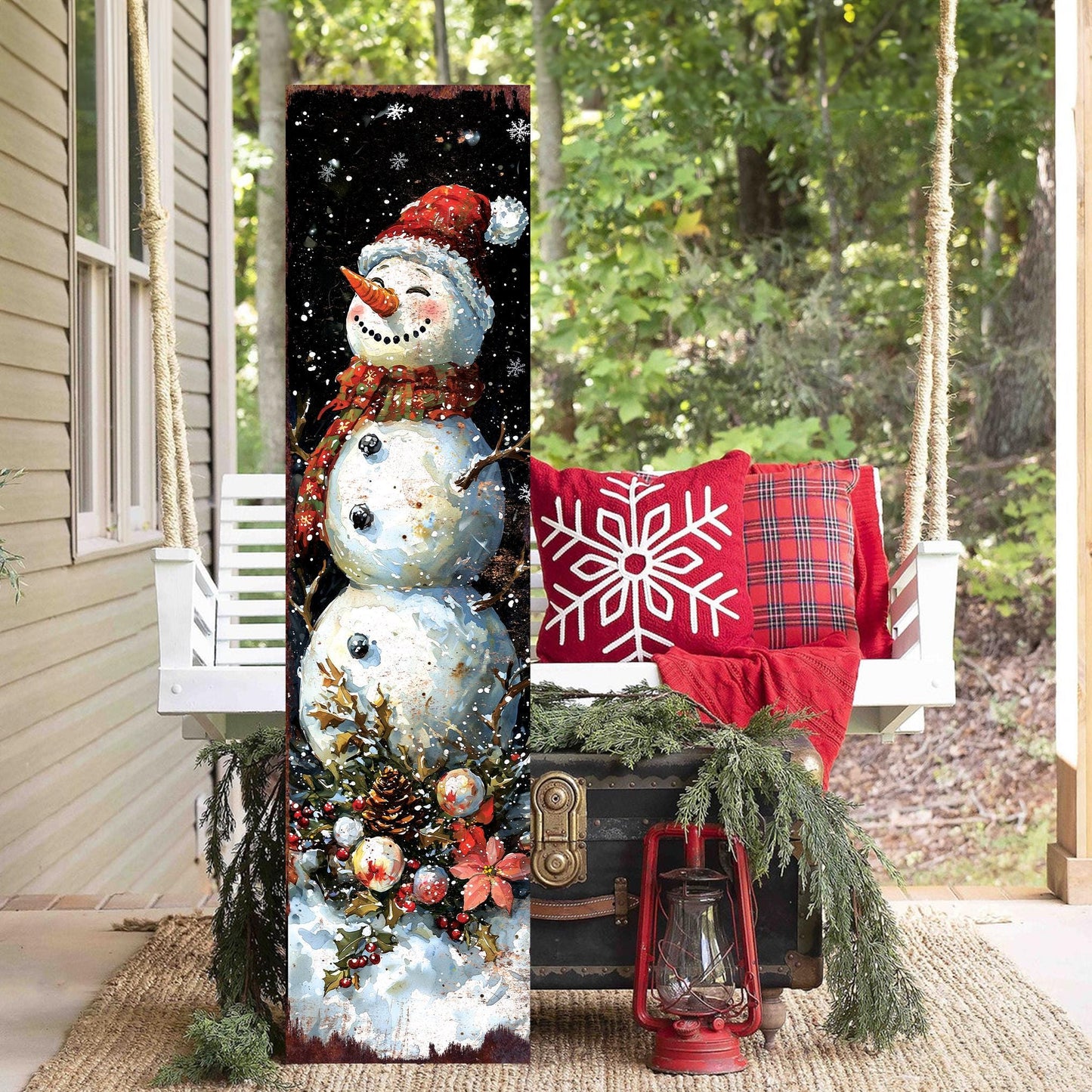 48in Snowman Christmas Porch Sign - Front Porch Christmas Plaque | Holiday Decoration | Winter Entryway Decor | Wood, UV Print | 48x12in
