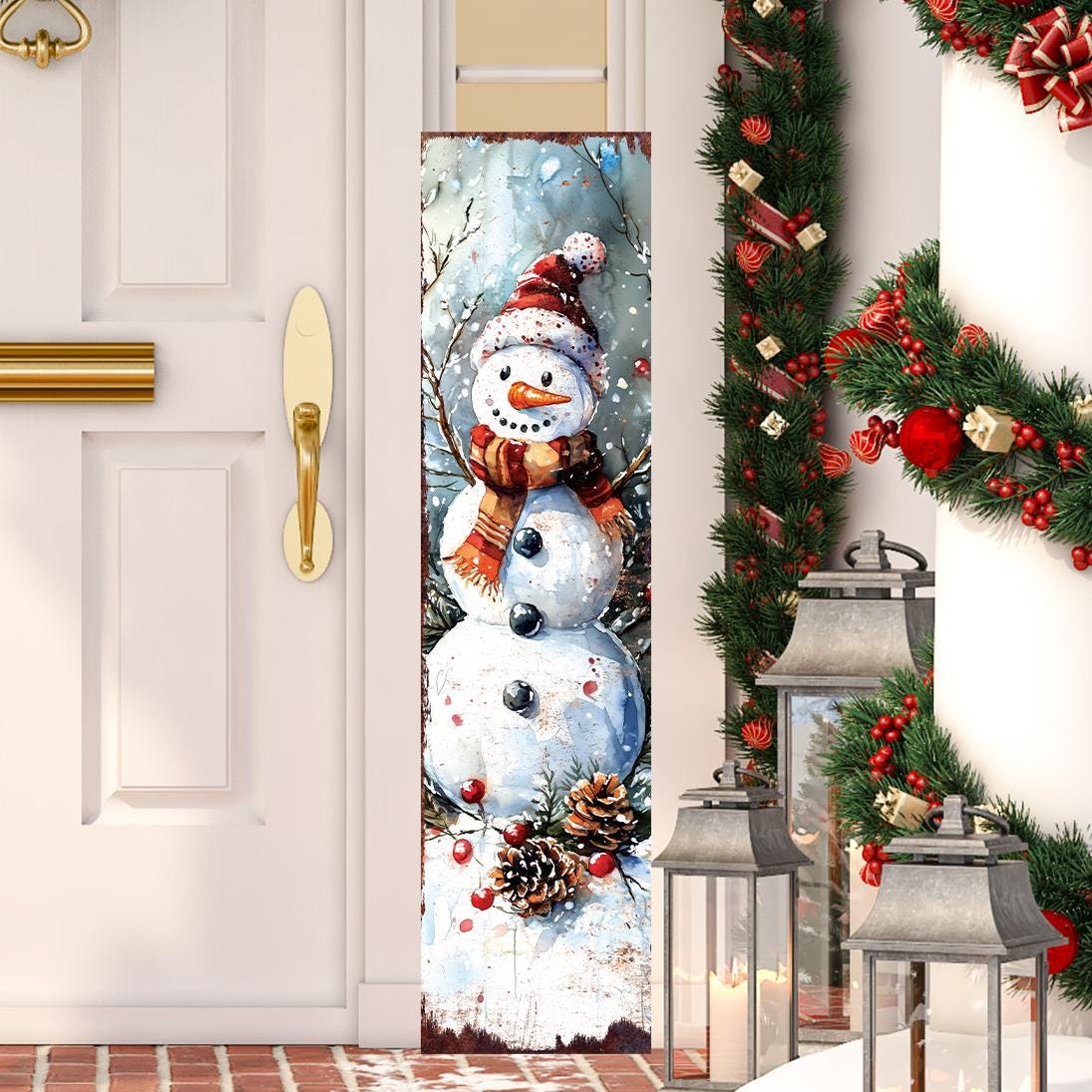 Snowman Christmas Porch Sign | Front Porch Plaque | Winter Entryway Decor | Holiday Decoration | Wood, UV Print