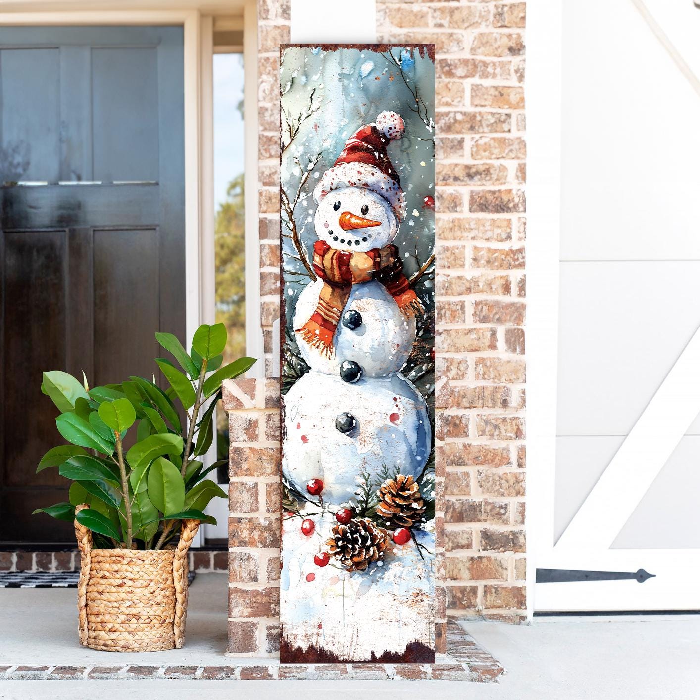 Snowman Christmas Porch Sign | Front Porch Plaque | Winter Entryway Decor | Holiday Decoration | Wood, UV Print