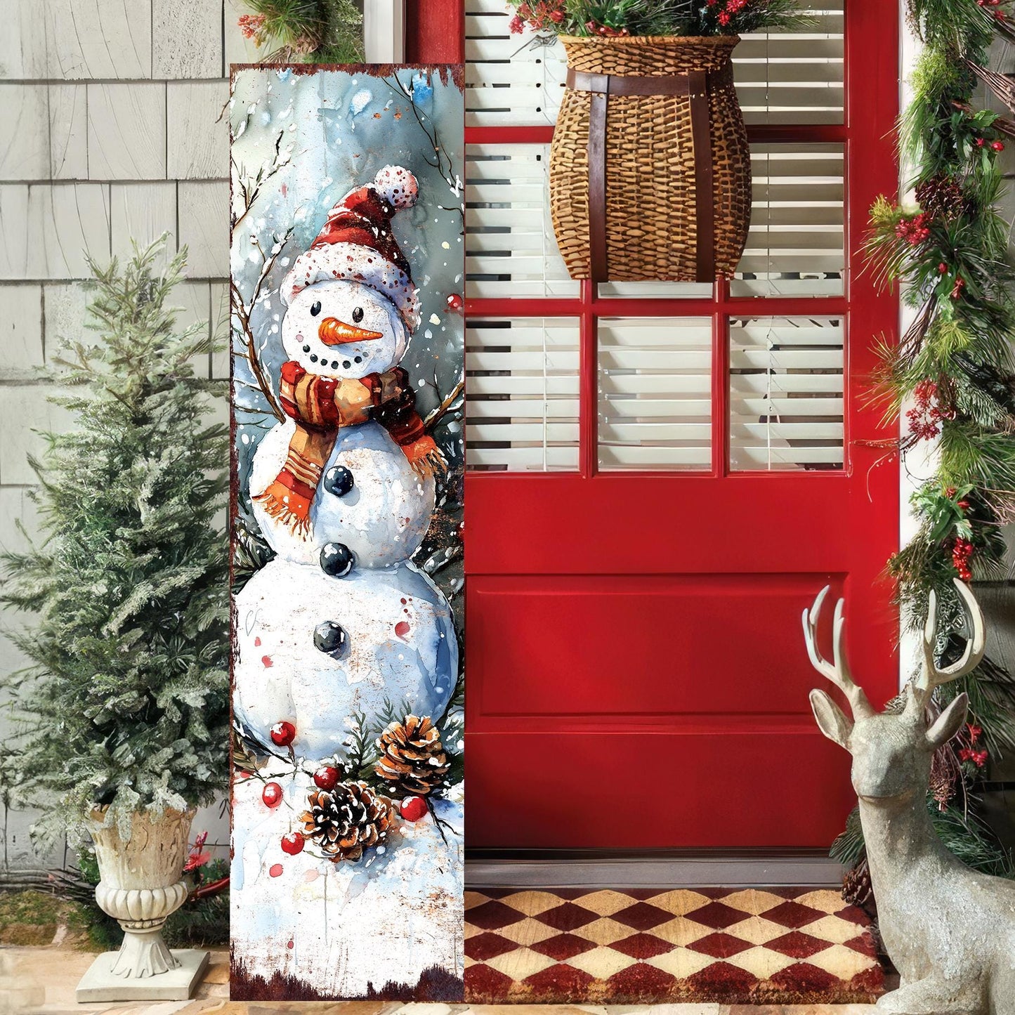 Snowman Christmas Porch Sign | Front Porch Plaque | Winter Entryway Decor | Holiday Decoration | Wood, UV Print