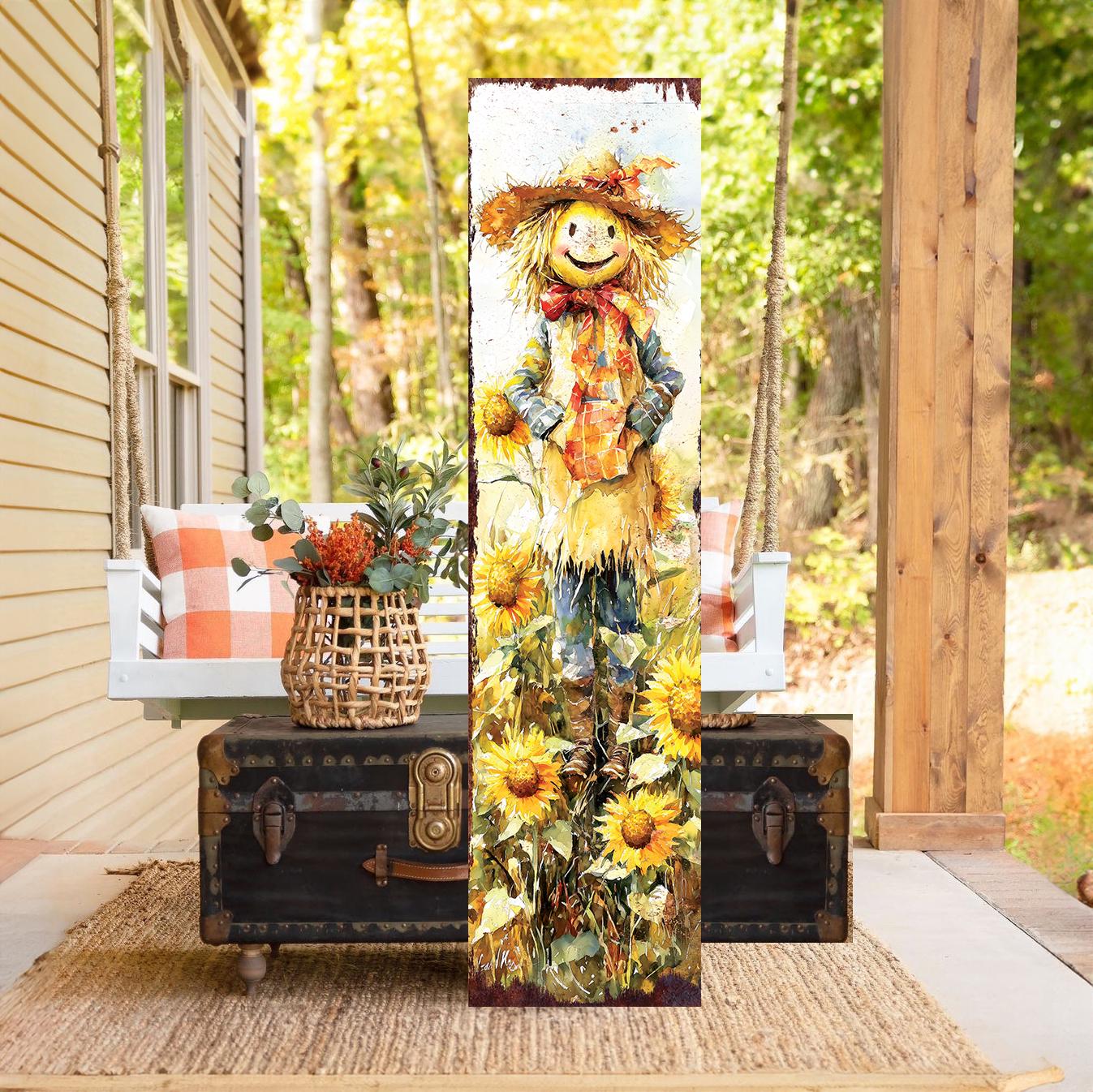 48in Fall Scarecrow Porch Sign - Fall Front Porch with Autumn Decoration Plaque | Harvest Decor UV Print | Entryway Fall Decor | 48x12