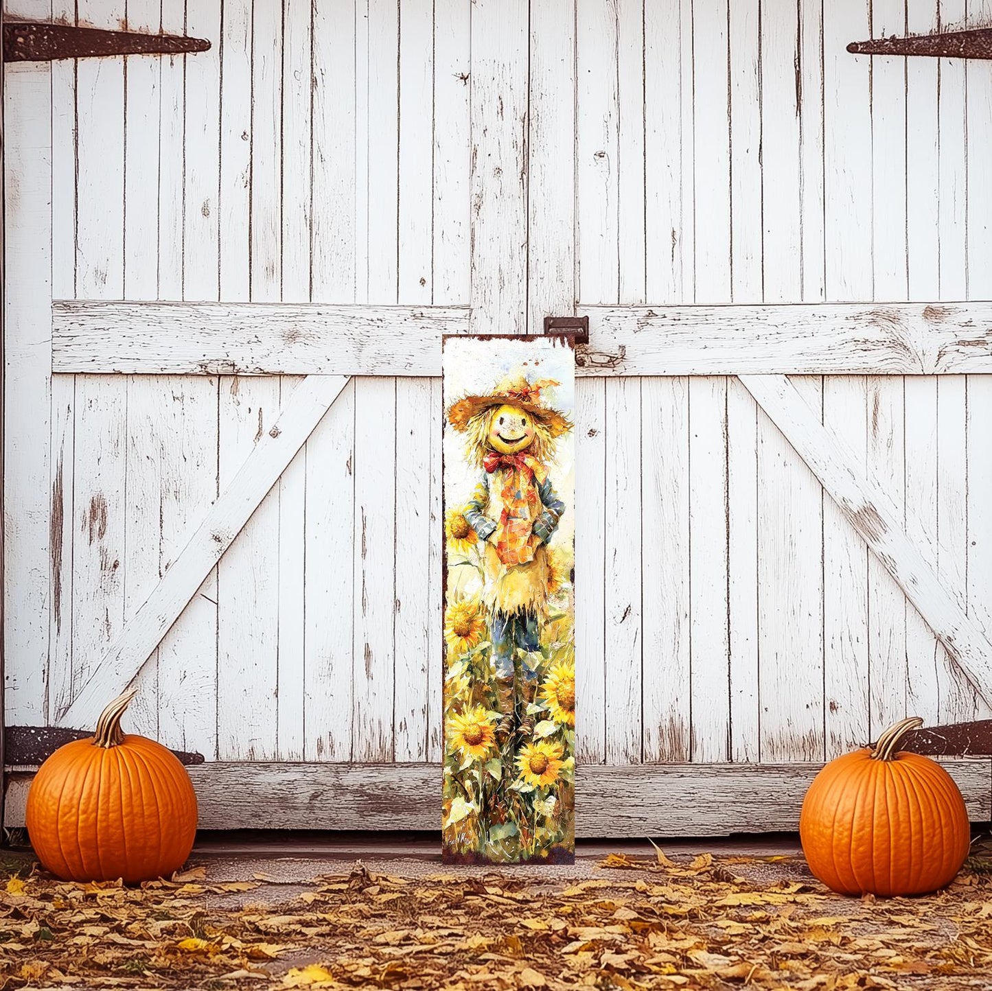 48in Fall Scarecrow Porch Sign - Fall Front Porch with Autumn Decoration Plaque | Harvest Decor UV Print | Entryway Fall Decor | 48x12