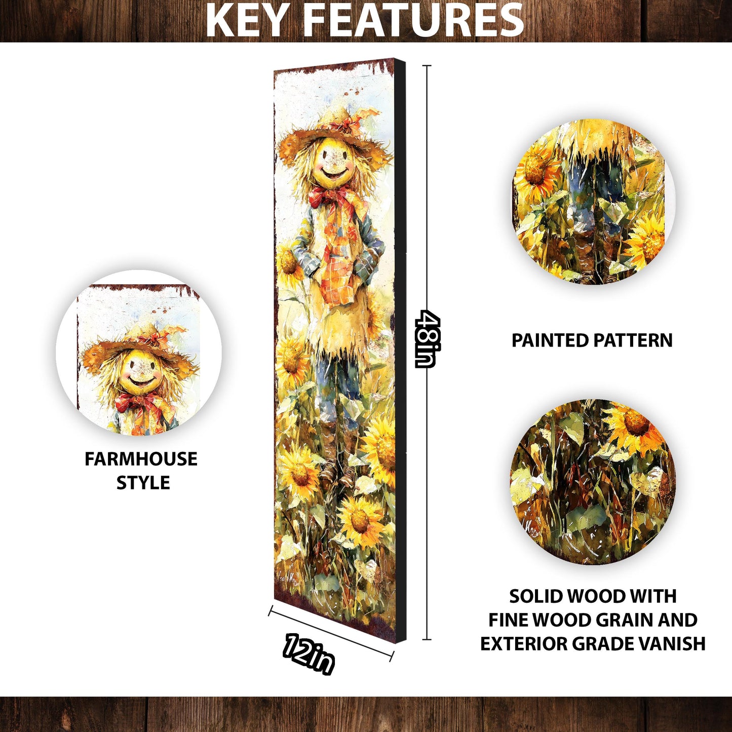 48in Fall Scarecrow Porch Sign - Fall Front Porch with Autumn Decoration Plaque | Harvest Decor UV Print | Entryway Fall Decor | 48x12