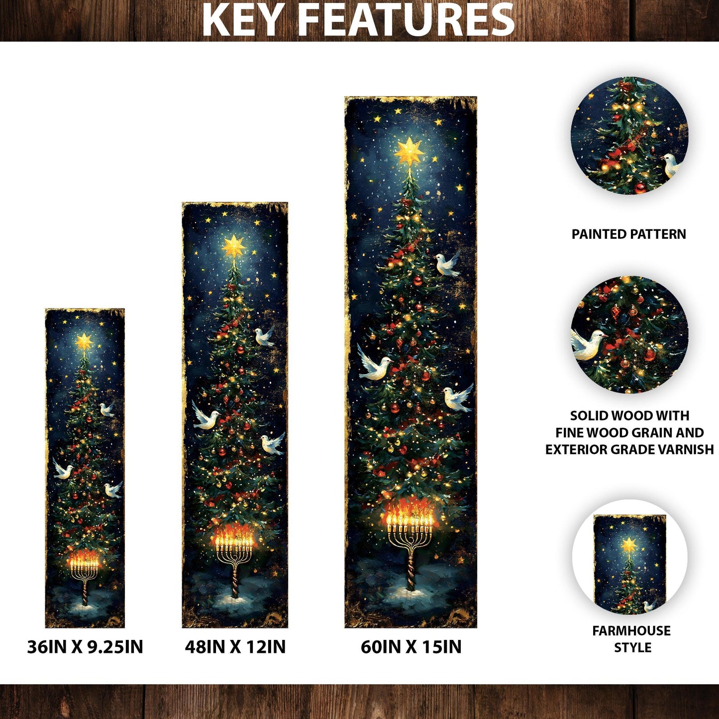 Hanukkah and Christmas Porch Sign | Menorah & Tree Design | Entryway Decor | UV Print | 3 Sizes