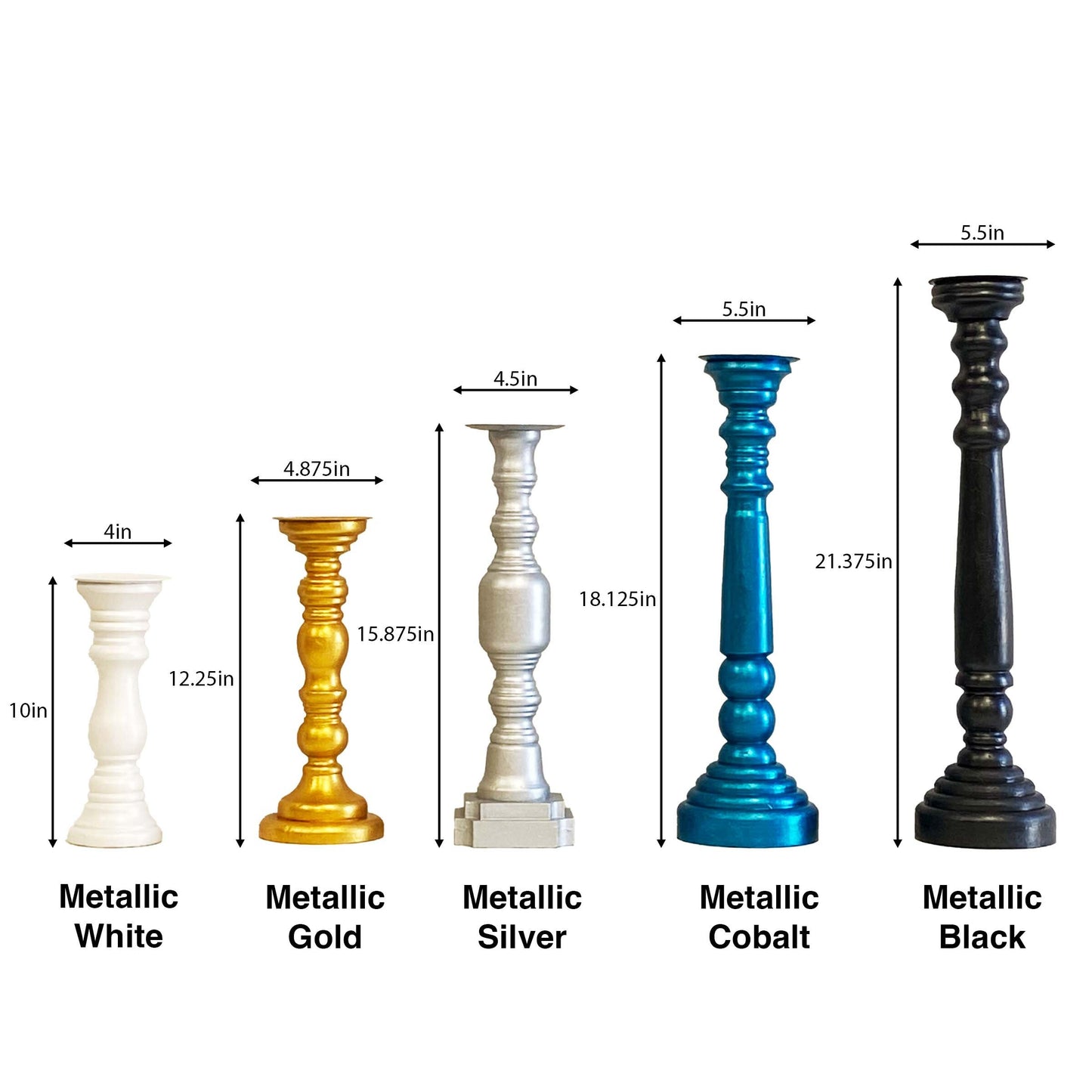 Wooden Candle Stick Holder, Farmhouse Candle Holder, French Country Decorations for Spring and Summer Parties Set of 5 (Metallic)