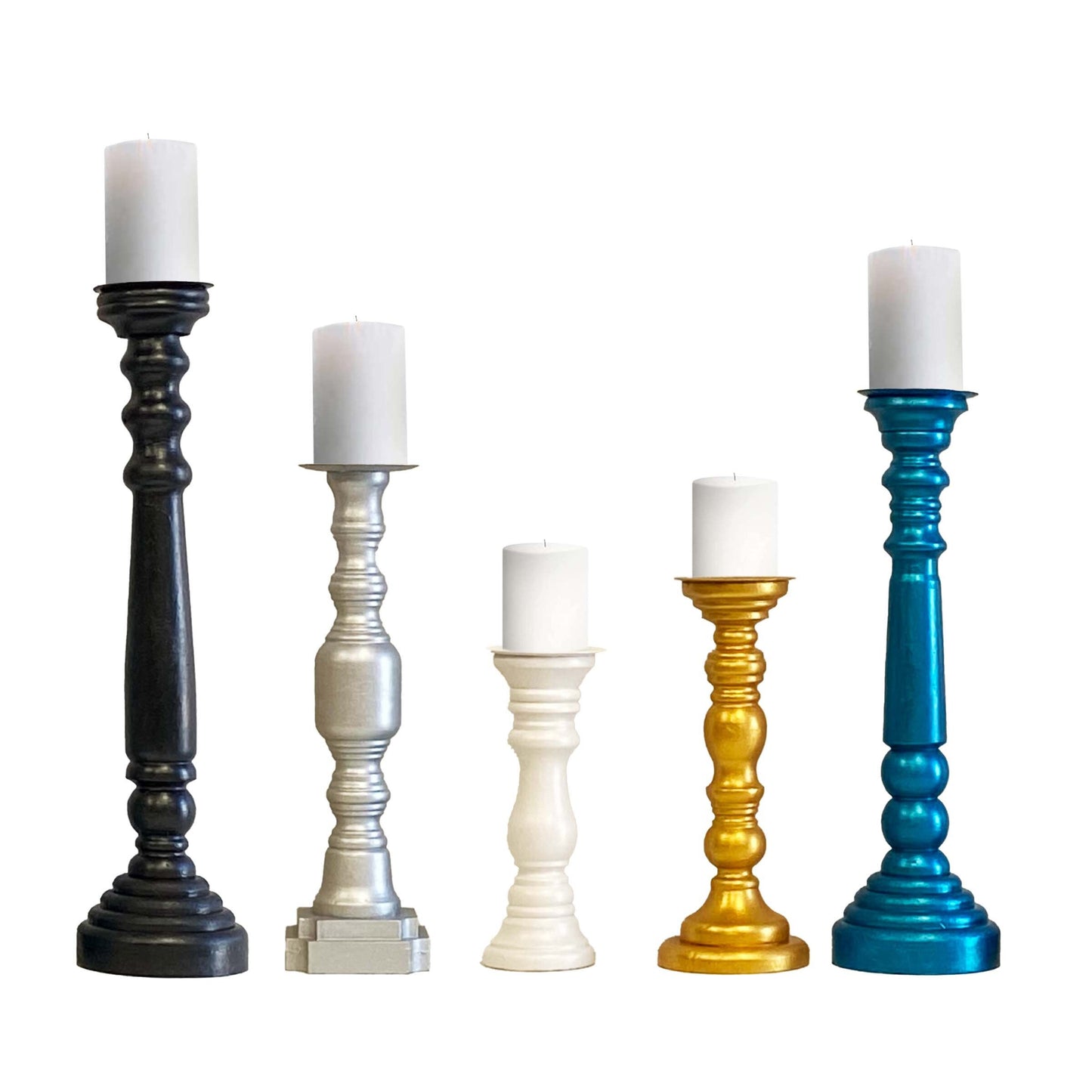 Wooden Candle Stick Holder, Farmhouse Candle Holder, French Country Decorations for Spring and Summer Parties Set of 5 (Metallic)