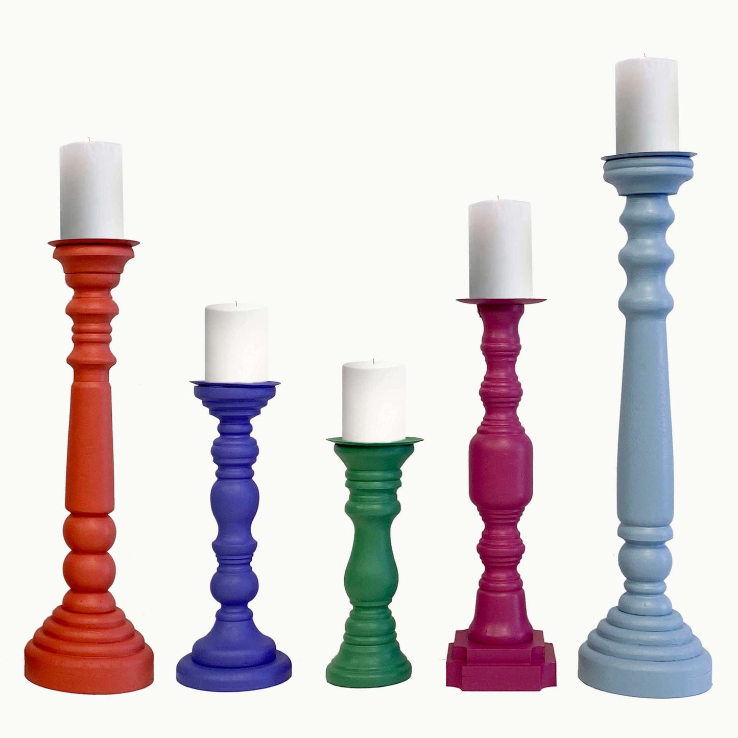 Wooden Pillar Candle Stick Holder, Farmhouse Candle Holder, French Country Decorations for Spring and Summer Parties Set of 5 (Modern)