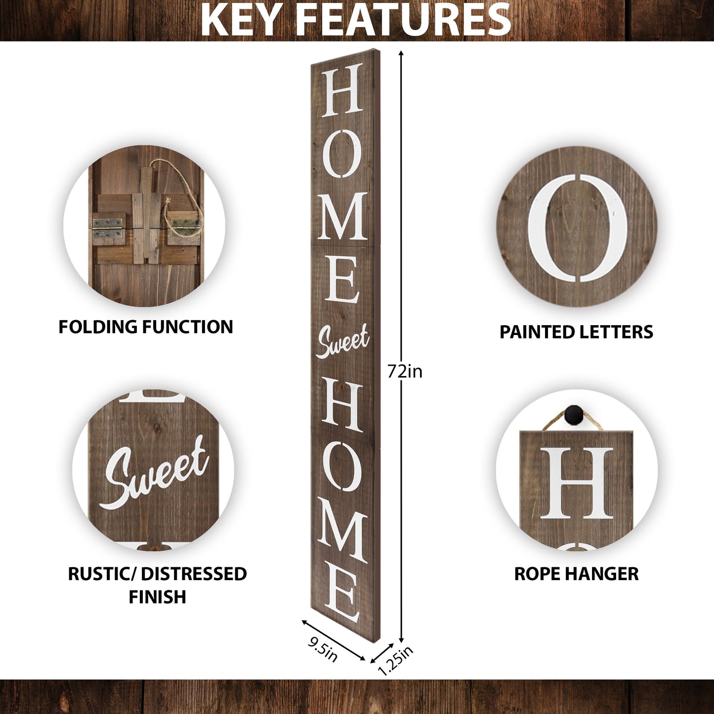 72in Home Sweet Home Sign | Rustic Wood Front Door Decor | Ideal for Farmhouse Porch Decorations