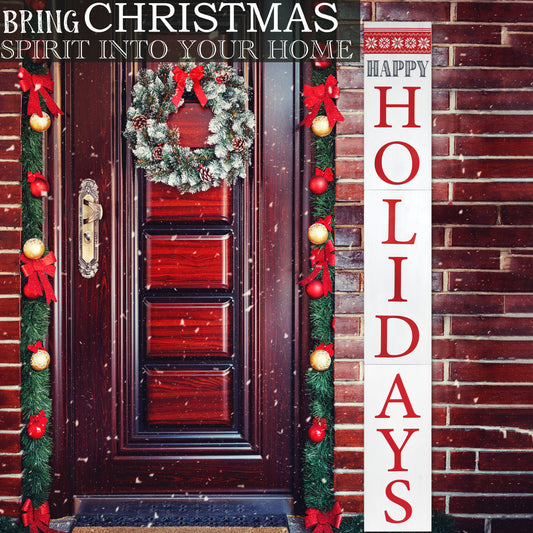 72in Rustic Farmhouse Happy Holidays Vertical Porch Sign Christmas Decor