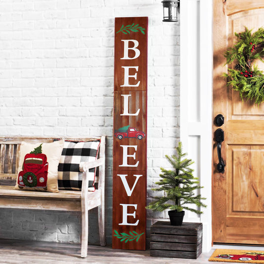 72in Christmas Believe Porch Sign | Farmhouse Outdoor Holiday Decor Gift