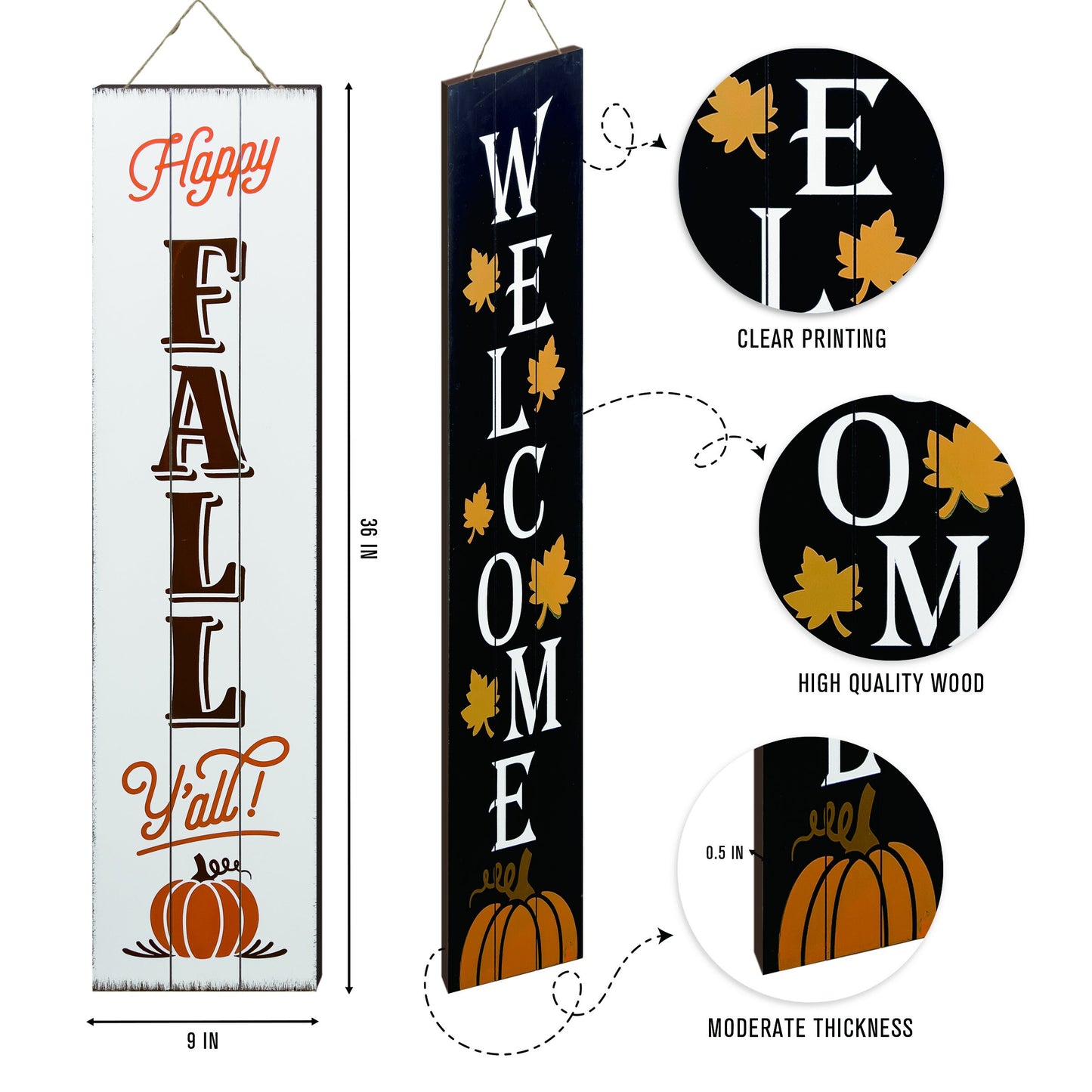 36in Fall Welcome Sign for Home Decor - Reversible Vertical Porch Sign for Front Door