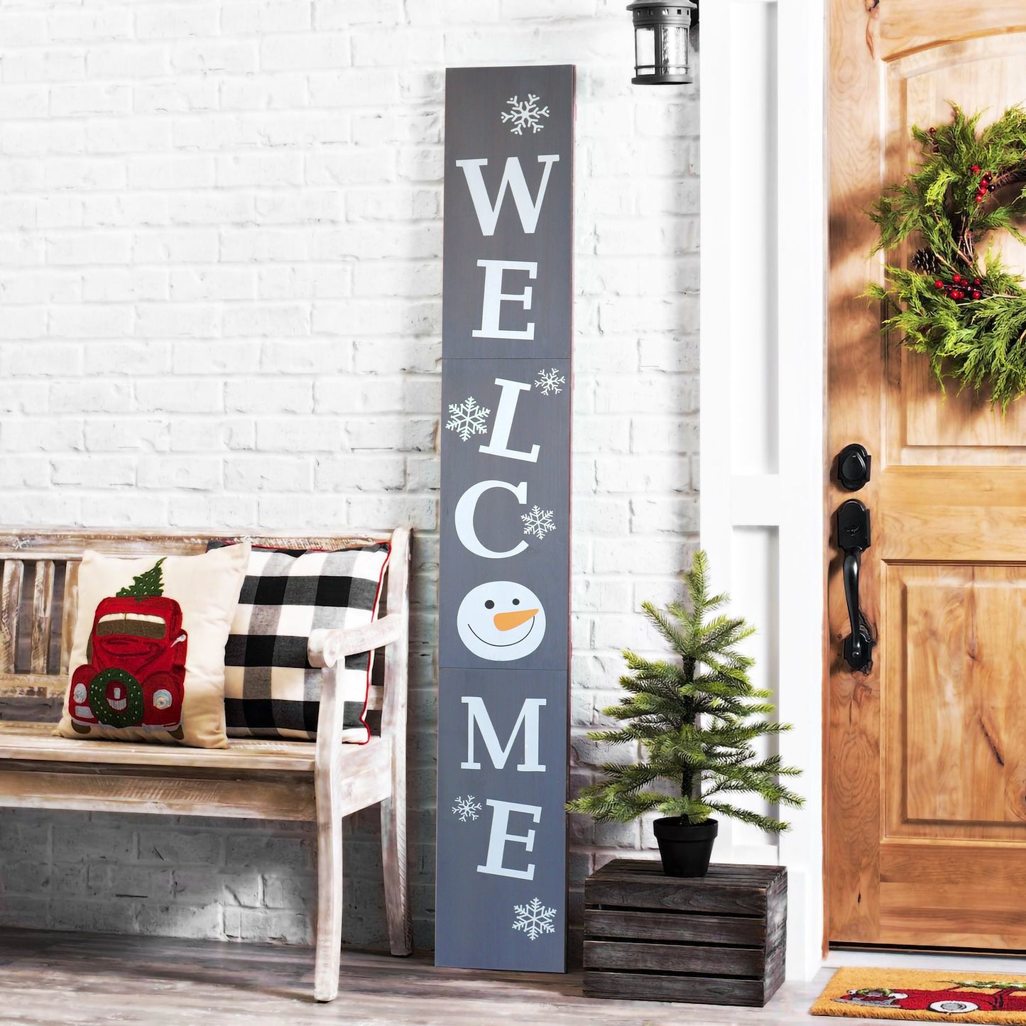 72in Snowman Welcome Sign for Front Door - Christmas Porch Decorations, Modern Farmhouse Welcome Sign for Front Porch
