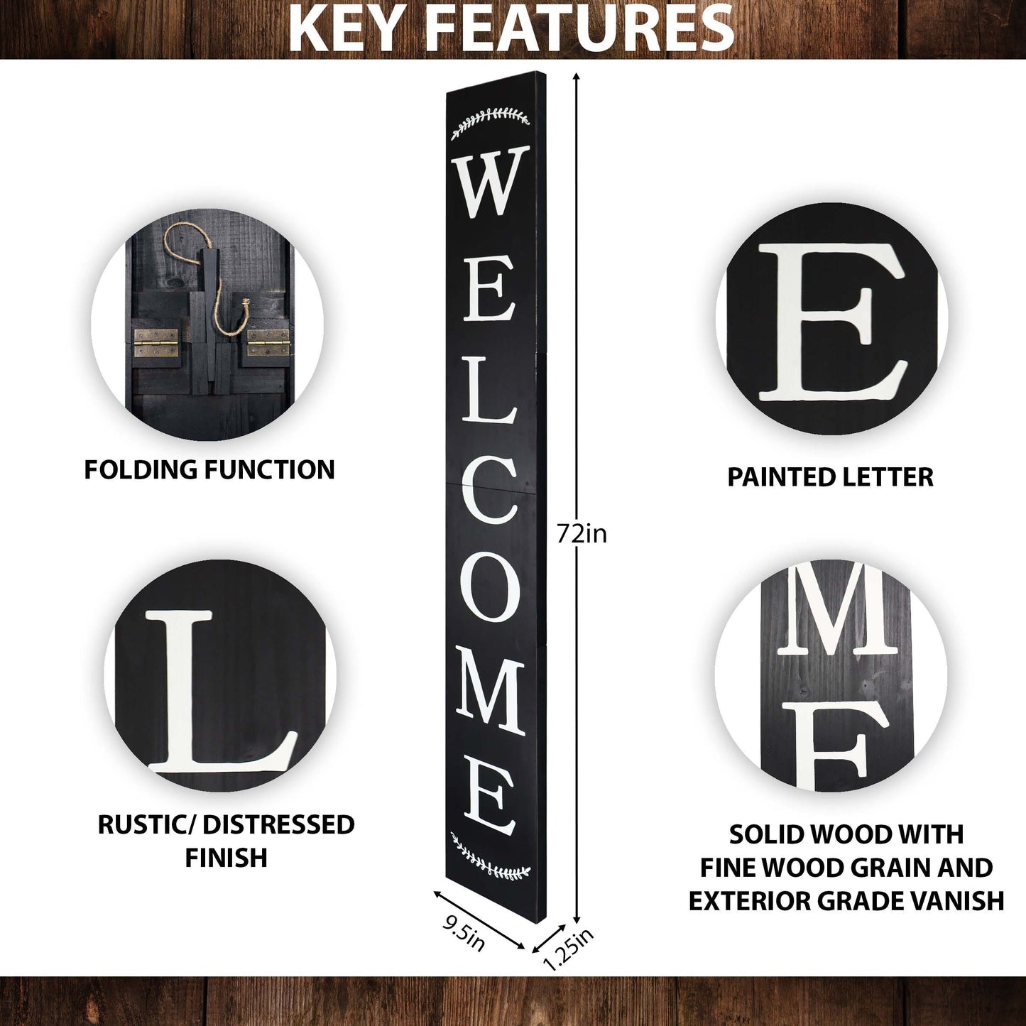 72in Outdoor Welcome Sign | Black Front Door Decor | Rustic Tall Welcome Sign | Front Porch Decor