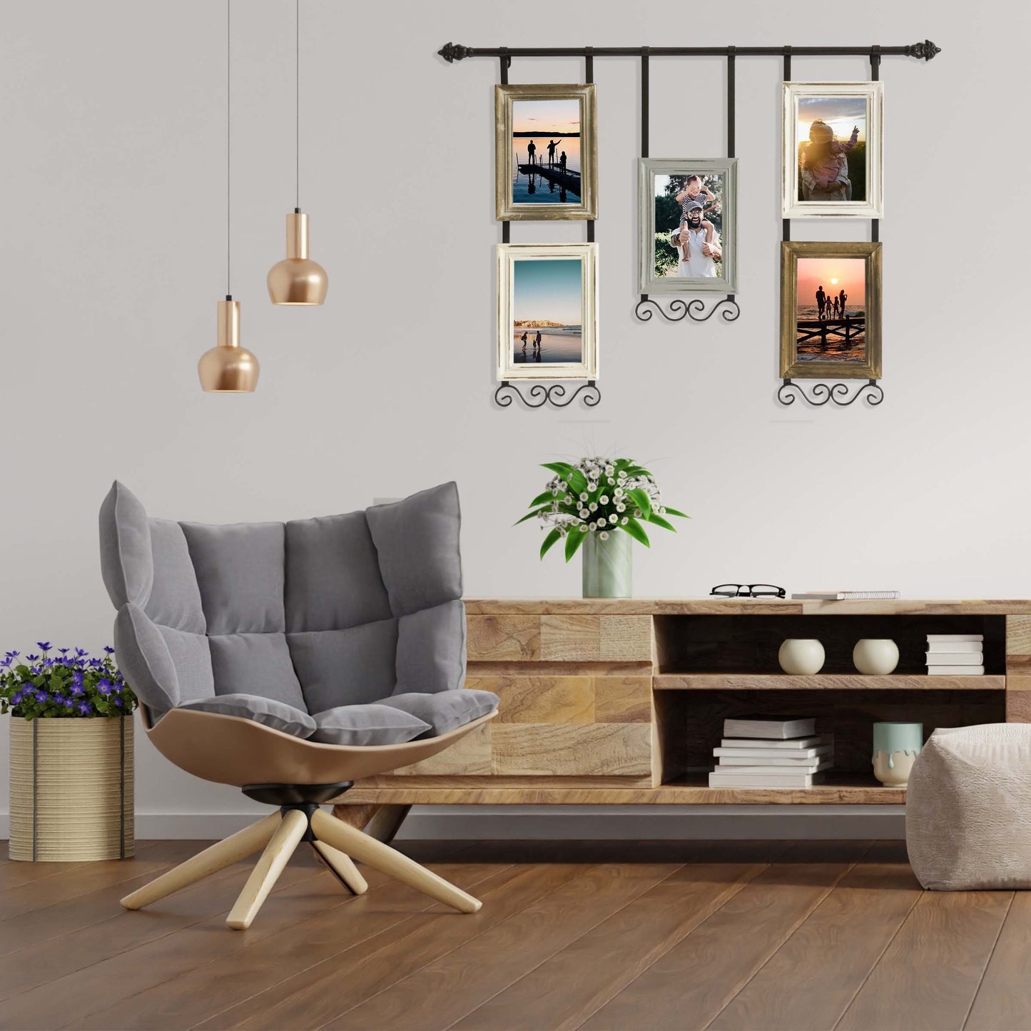 Wall Hanging PhotoFrames Collage Wall Decor, Rustic Solid Wood 5 photo Frame set Fit for 4x6in