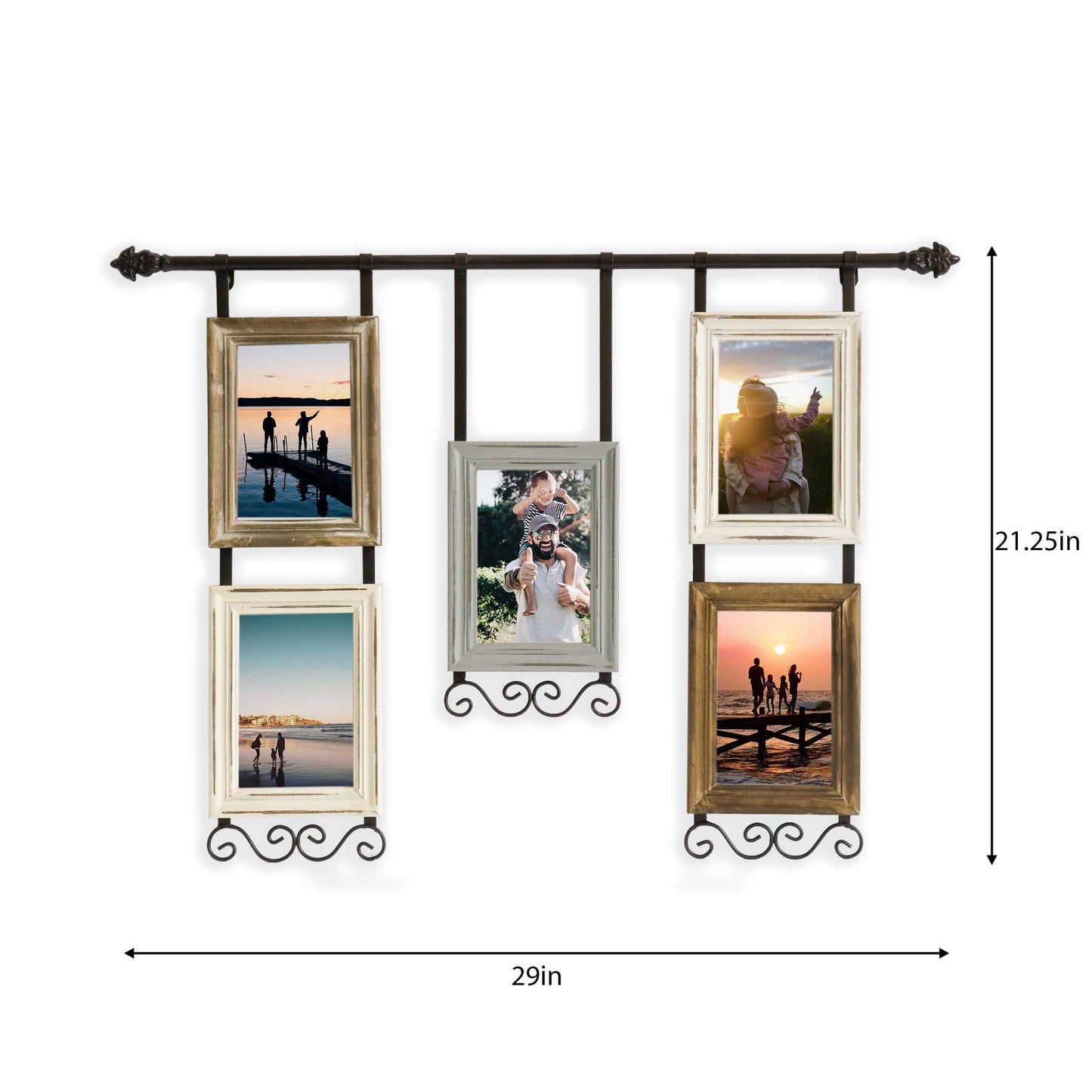 Wall Hanging PhotoFrames Collage Wall Decor, Rustic Solid Wood 5 photo Frame set Fit for 4x6in