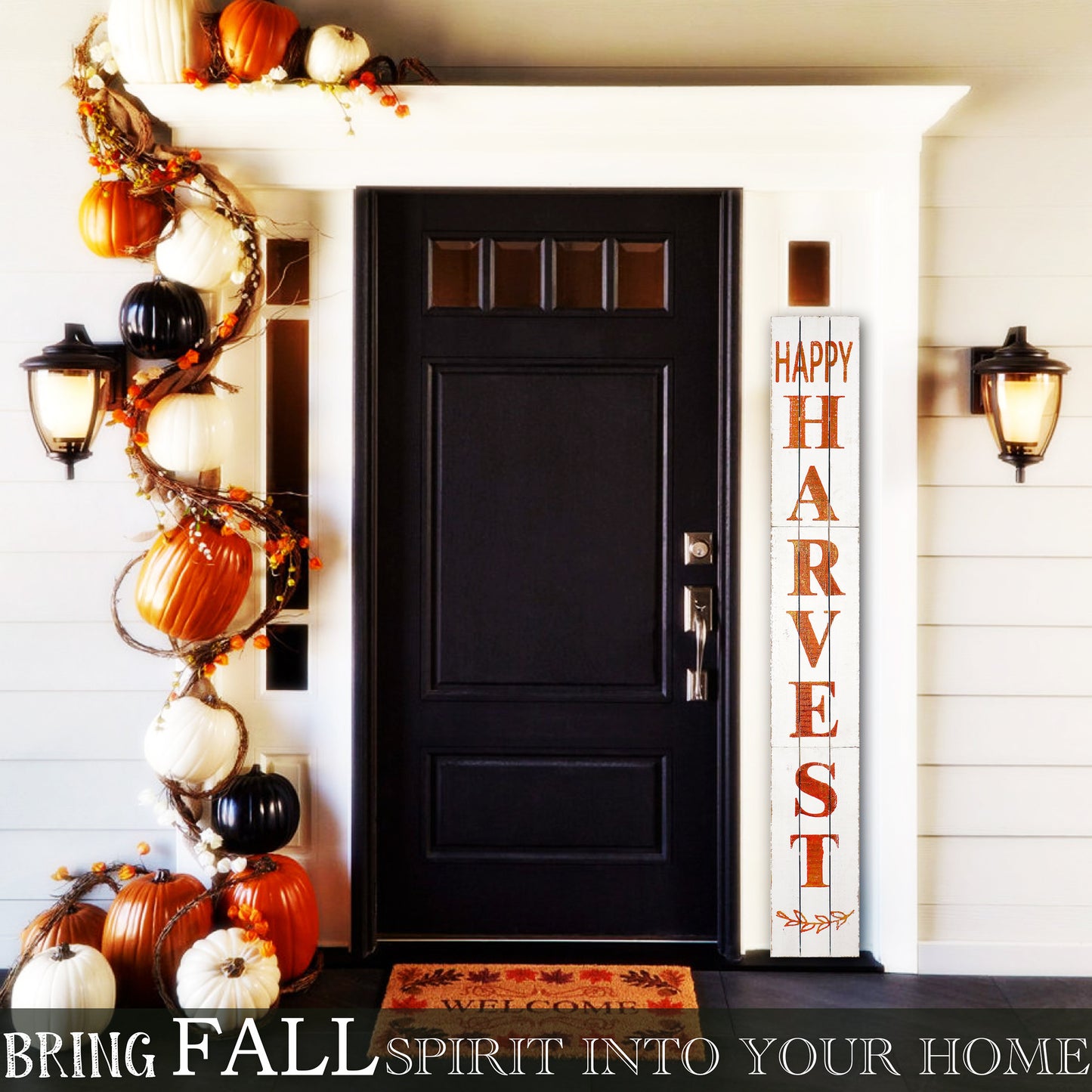 72in Fall 'Happy Harvest' Rustic Porch Sign for Front Door - Vertical Wooden Welcome Sign for Front Porch