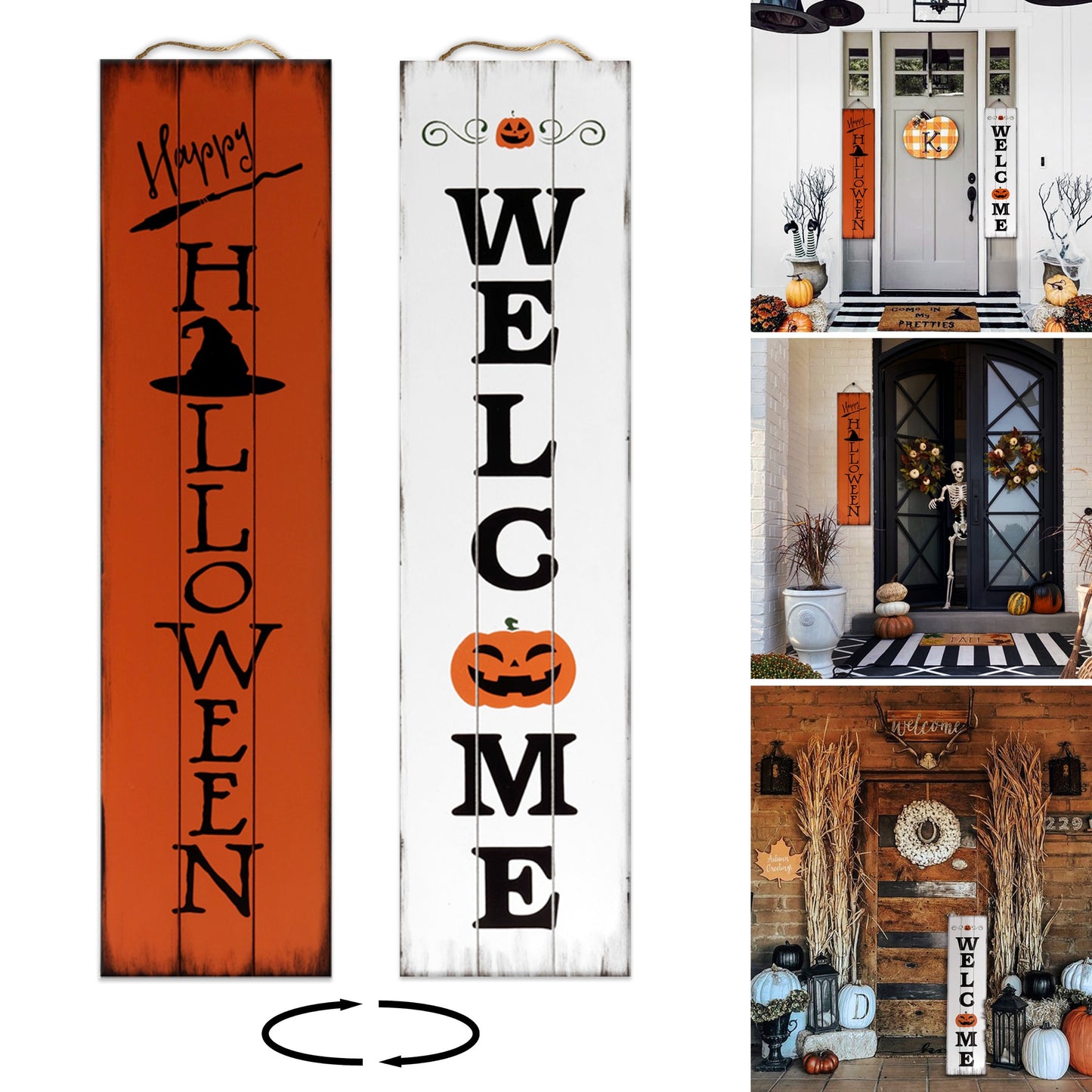 Halloween Sign for Home Decor | Halloween Welcome Sign for Front Door | Halloween Welcome Sign | Reversible Vertical Porch Sign