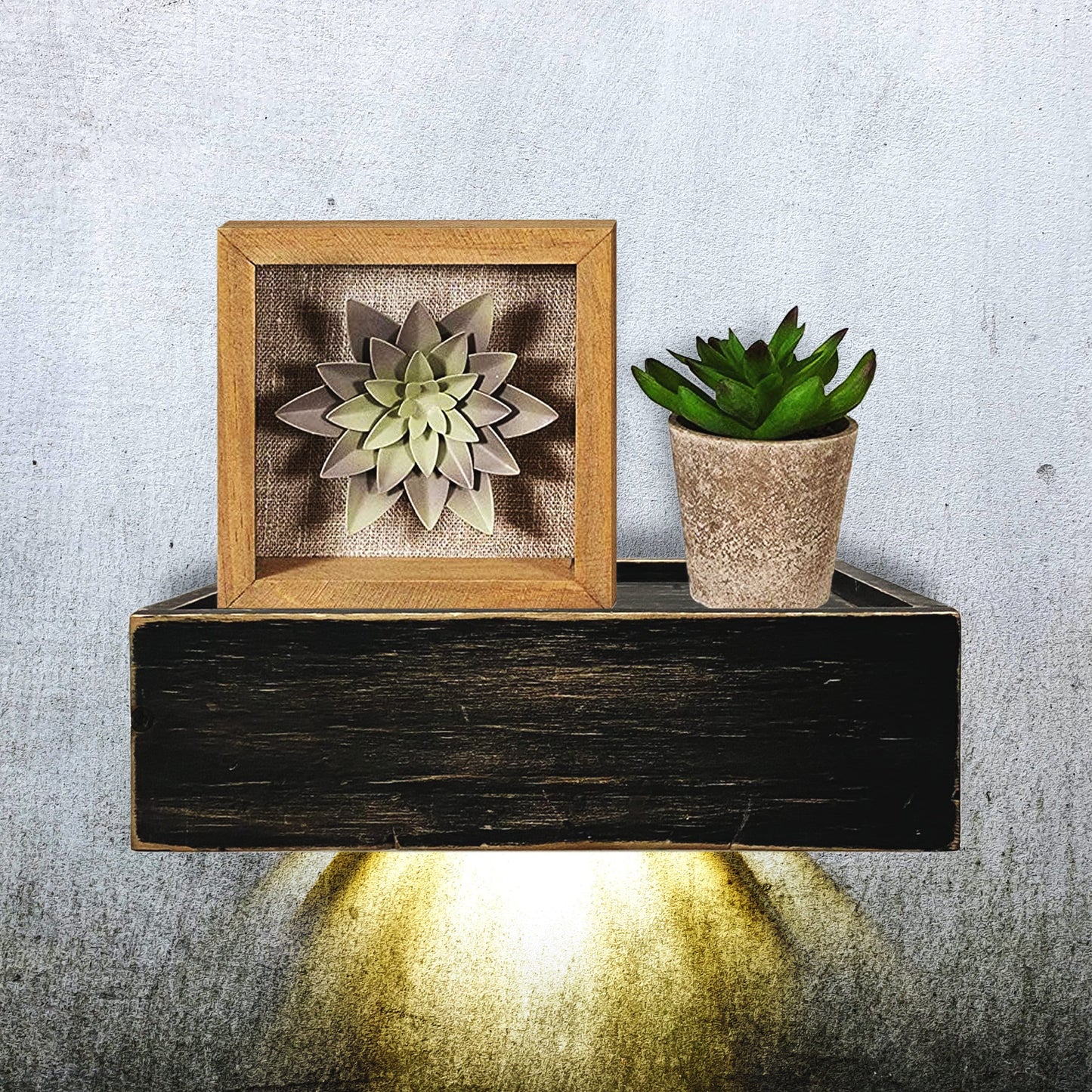 Square Stained Floating Corner Wall Shelf with LED Lights for Home Living Room, Bedroom, Bathroom, Kitchen Wall
