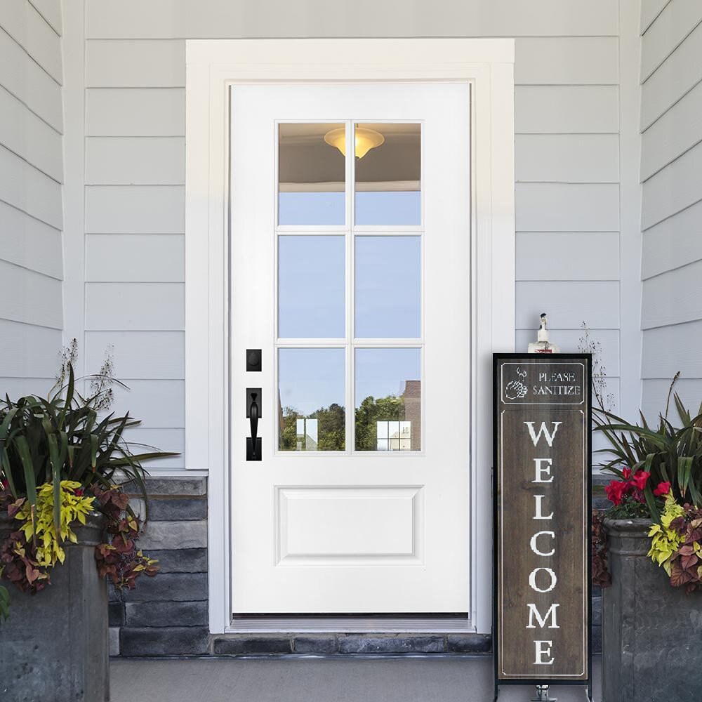 Welcome Sign with Floor Standing Foot Pedal Hand Sanitizer Dispenser Stand 48-Inch (Brown)