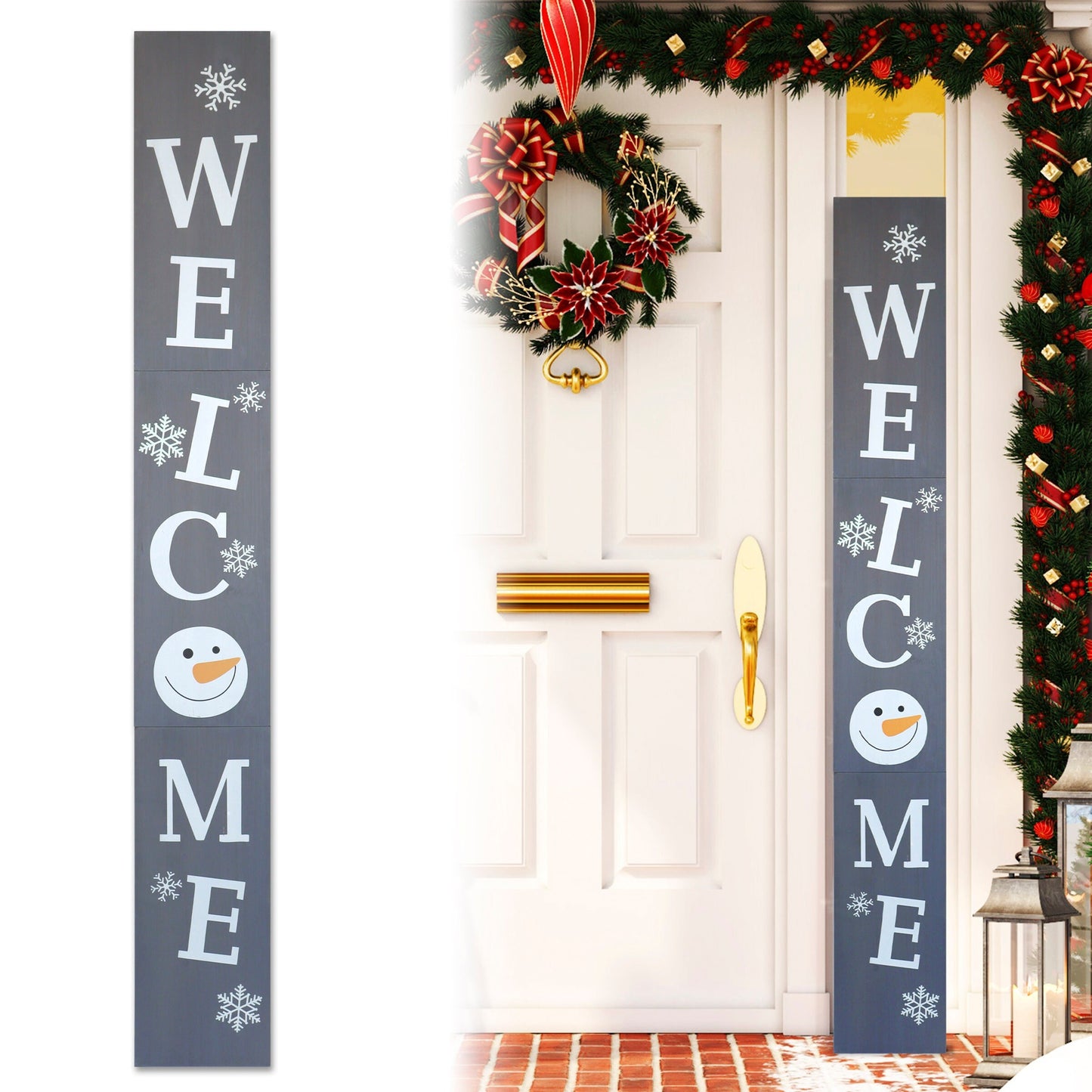 72in Snowman Welcome Sign for Front Door - Christmas Porch Decorations, Modern Farmhouse Welcome Sign for Front Porch