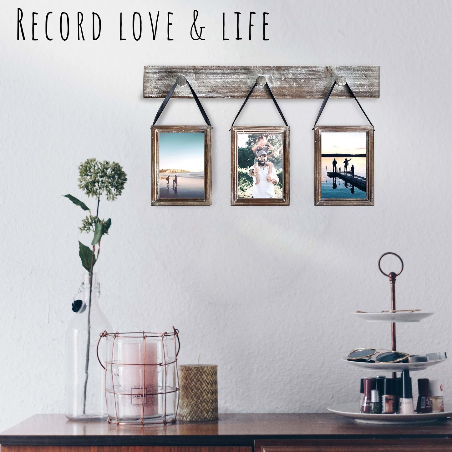 Wall Hanging PhotoFrames Collage Wall Decor, Rustic Solid Wood 3 photo Frame set Fit for 4x6in