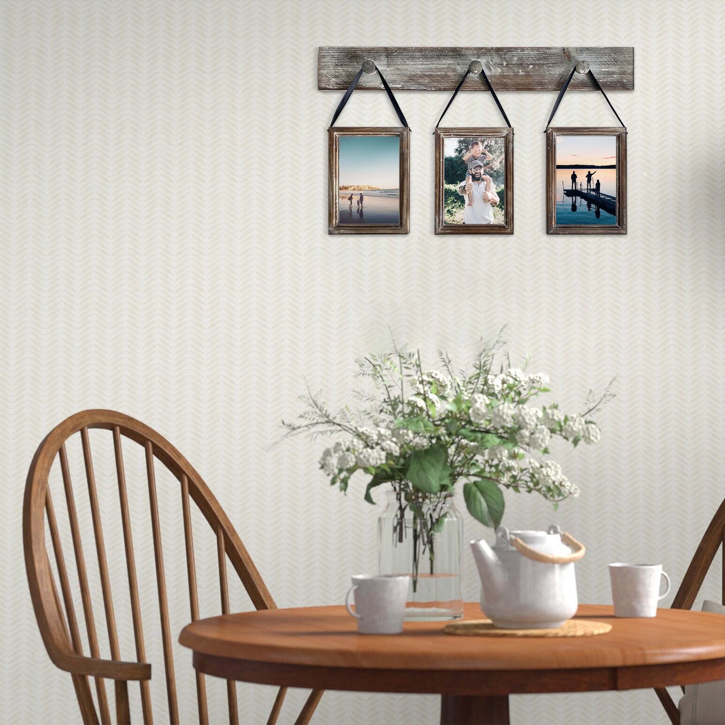 Wall Hanging PhotoFrames Collage Wall Decor, Rustic Solid Wood 3 photo Frame set Fit for 4x6in