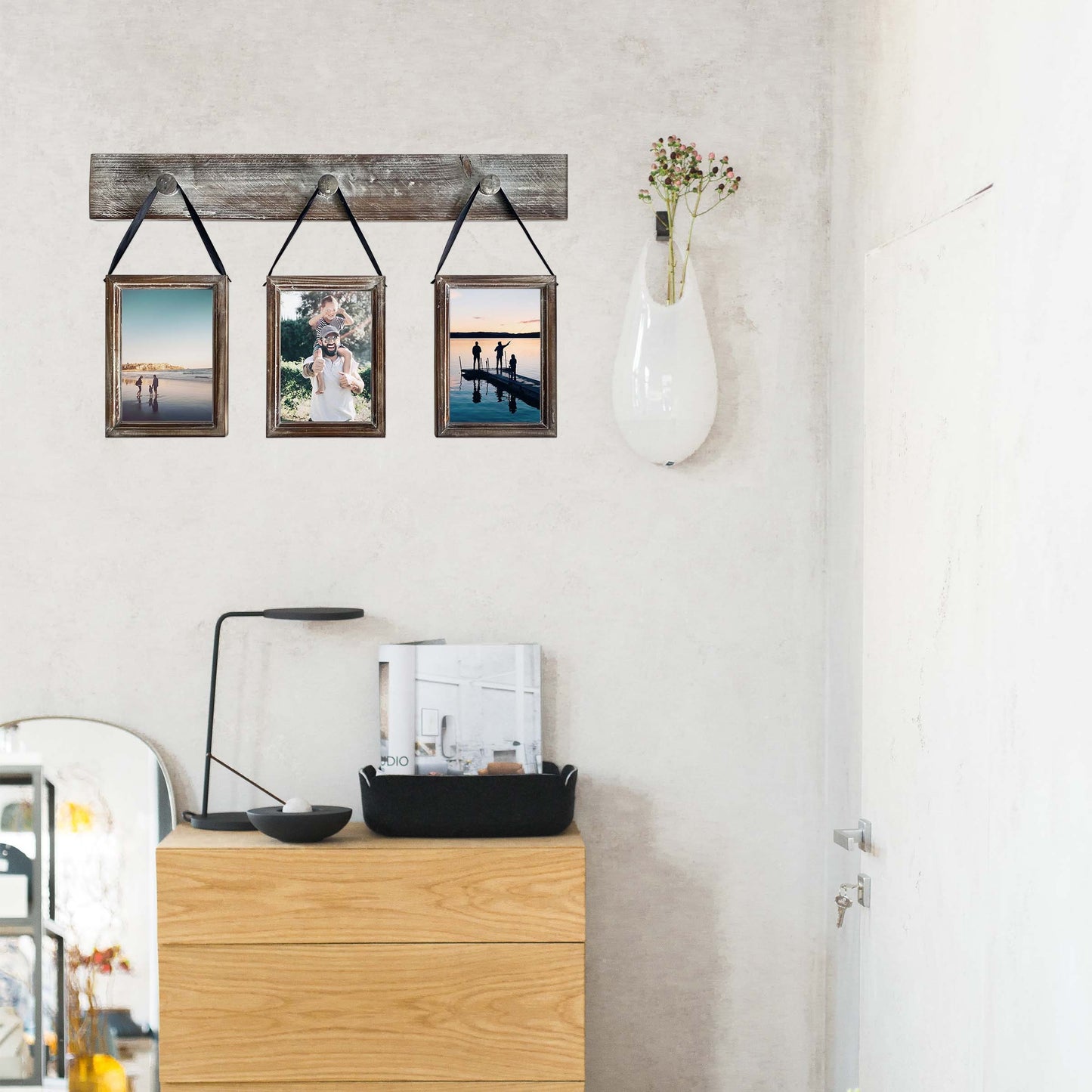 Wall Hanging PhotoFrames Collage Wall Decor, Rustic Solid Wood 3 photo Frame set Fit for 4x6in