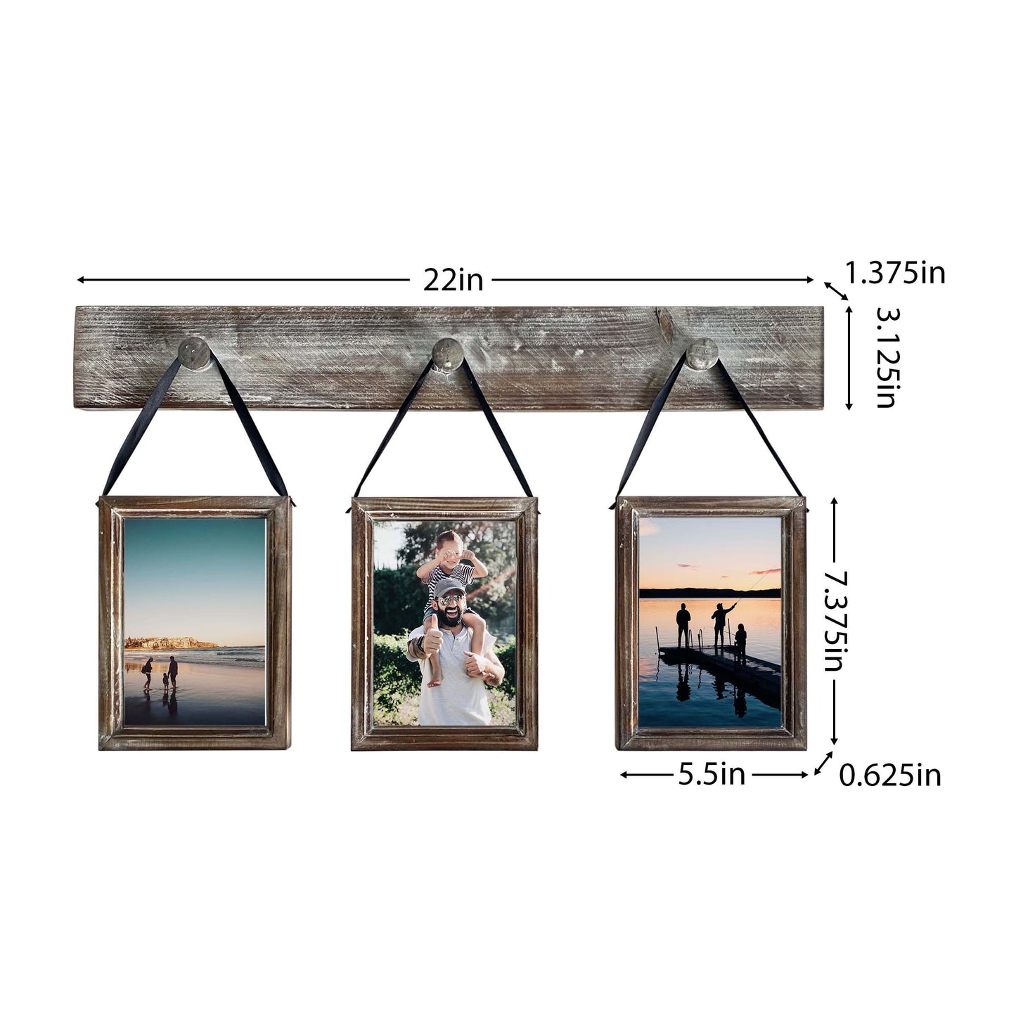 Wall Hanging PhotoFrames Collage Wall Decor, Rustic Solid Wood 3 photo Frame set Fit for 4x6in