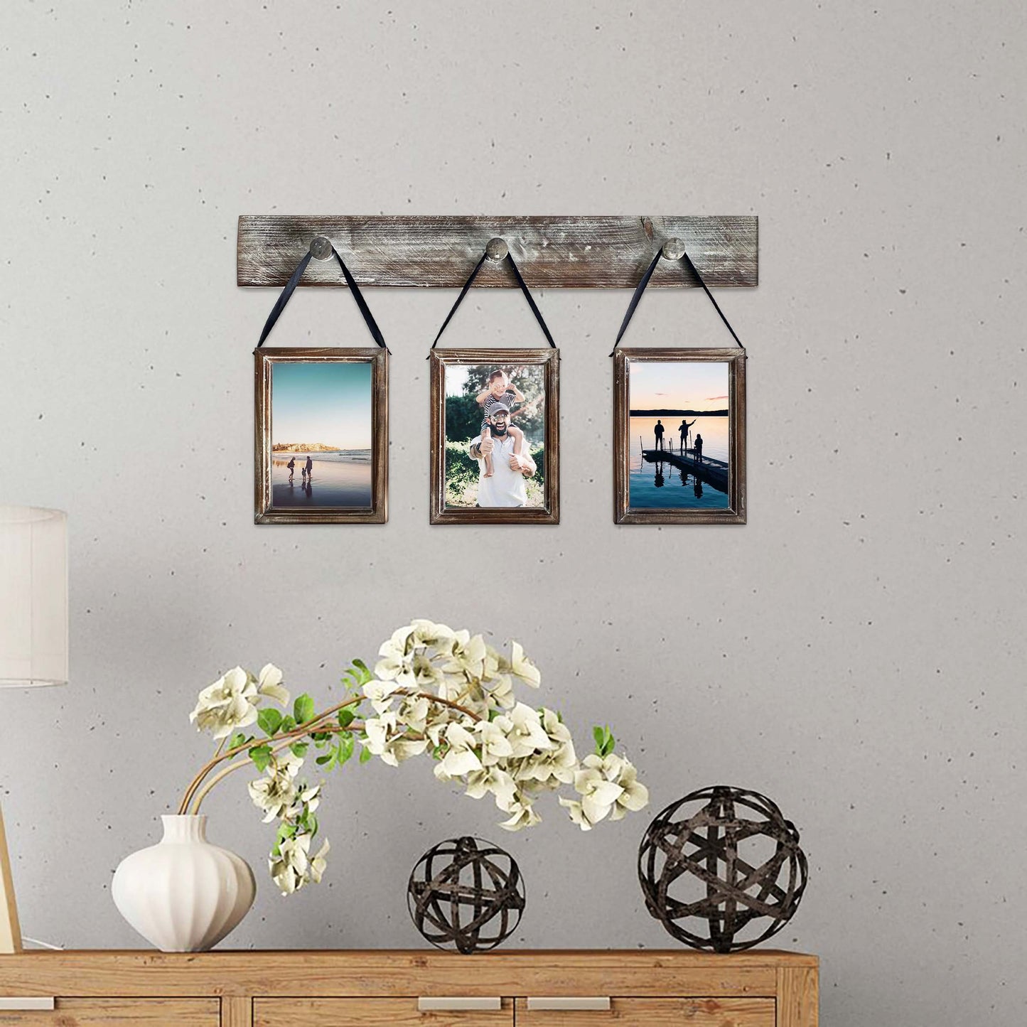 Wall Hanging PhotoFrames Collage Wall Decor, Rustic Solid Wood 3 photo Frame set Fit for 4x6in