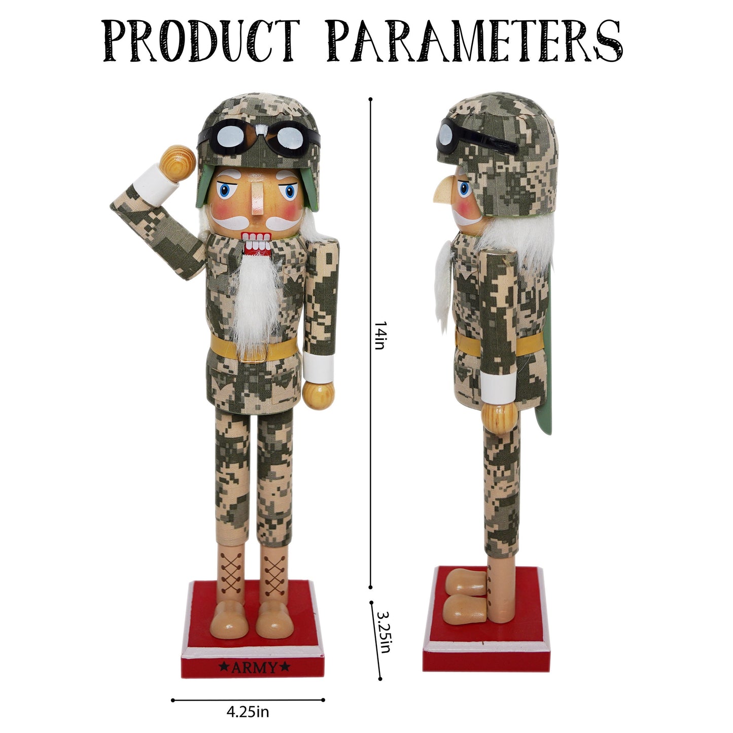 14IN Army Soldier Nutcracker | Military-Themed Christmas Decoration | Hand-Painted Wooden Holiday Decor | Tabletop Nutcracker Figure
