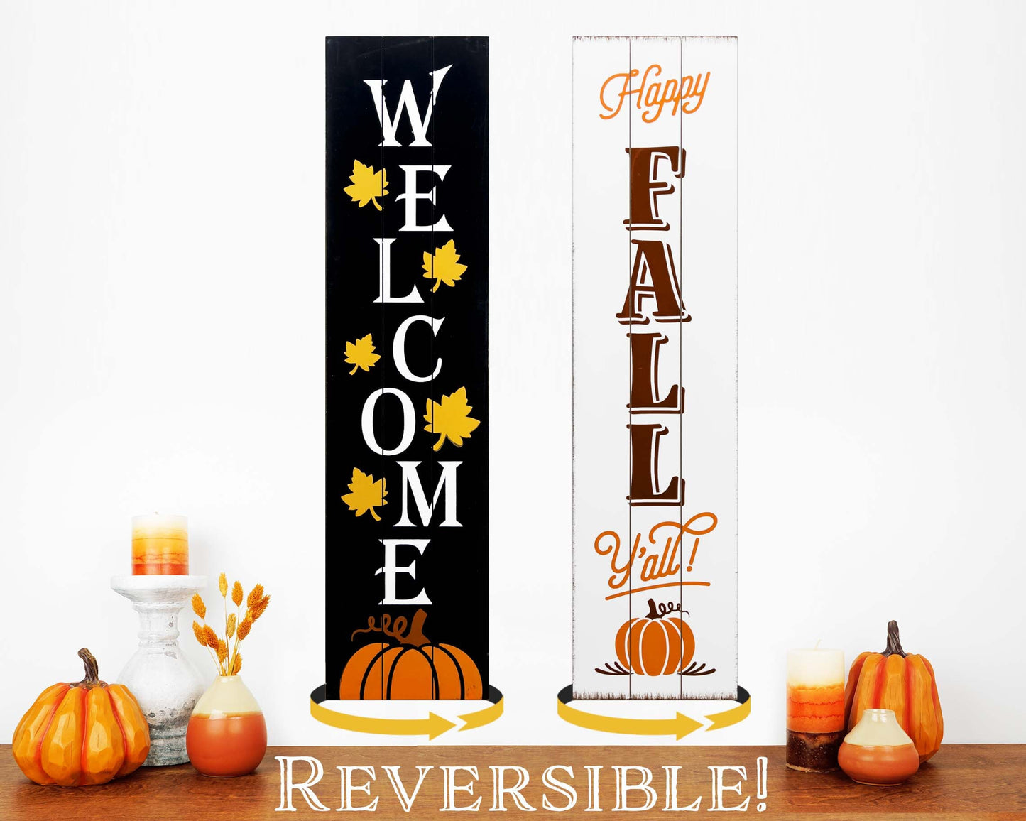 36in Fall Welcome Sign for Home Decor - Reversible Vertical Porch Sign for Front Door