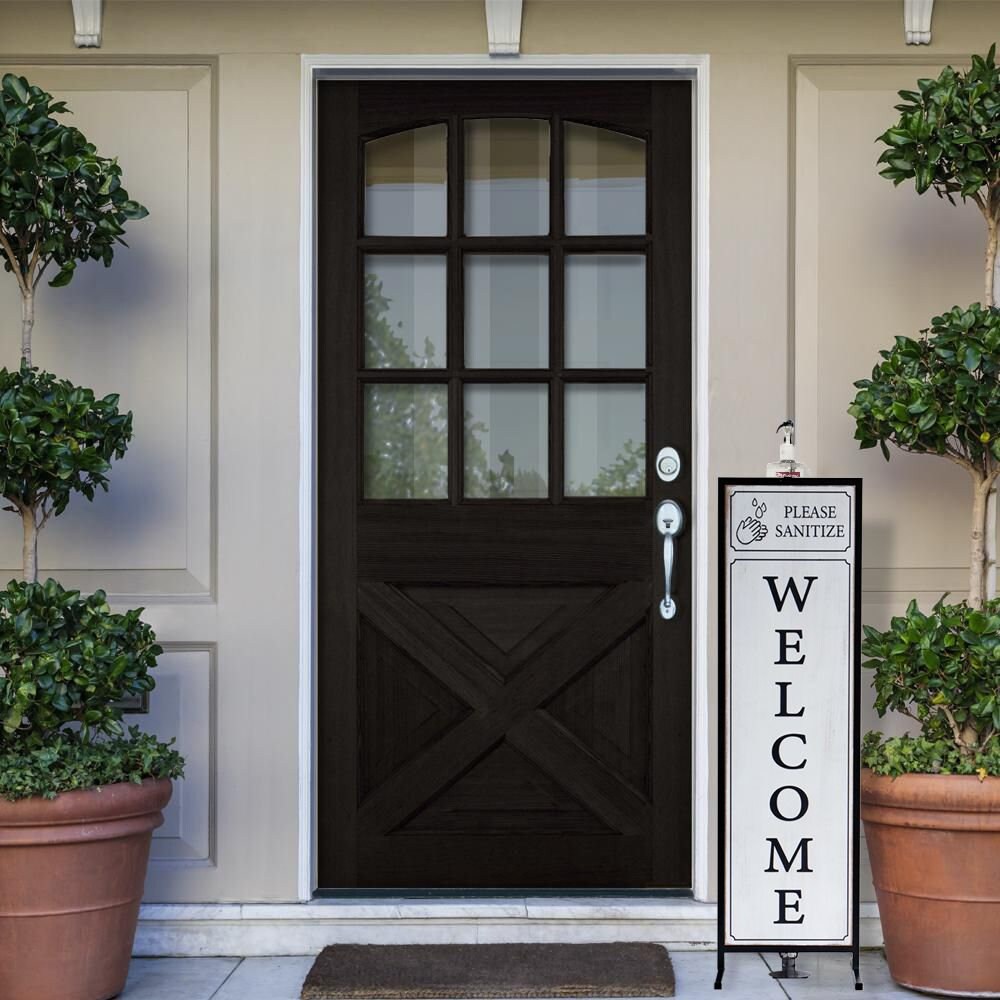Welcome Sign with Floor Standing Foot Pedal Hand Sanitizer Dispenser Stand 48-Inch (White)