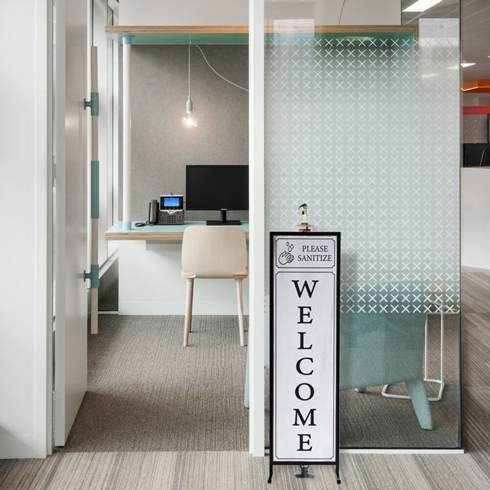 Welcome Sign with Floor Standing Foot Pedal Hand Sanitizer Dispenser Stand 48-Inch (White)