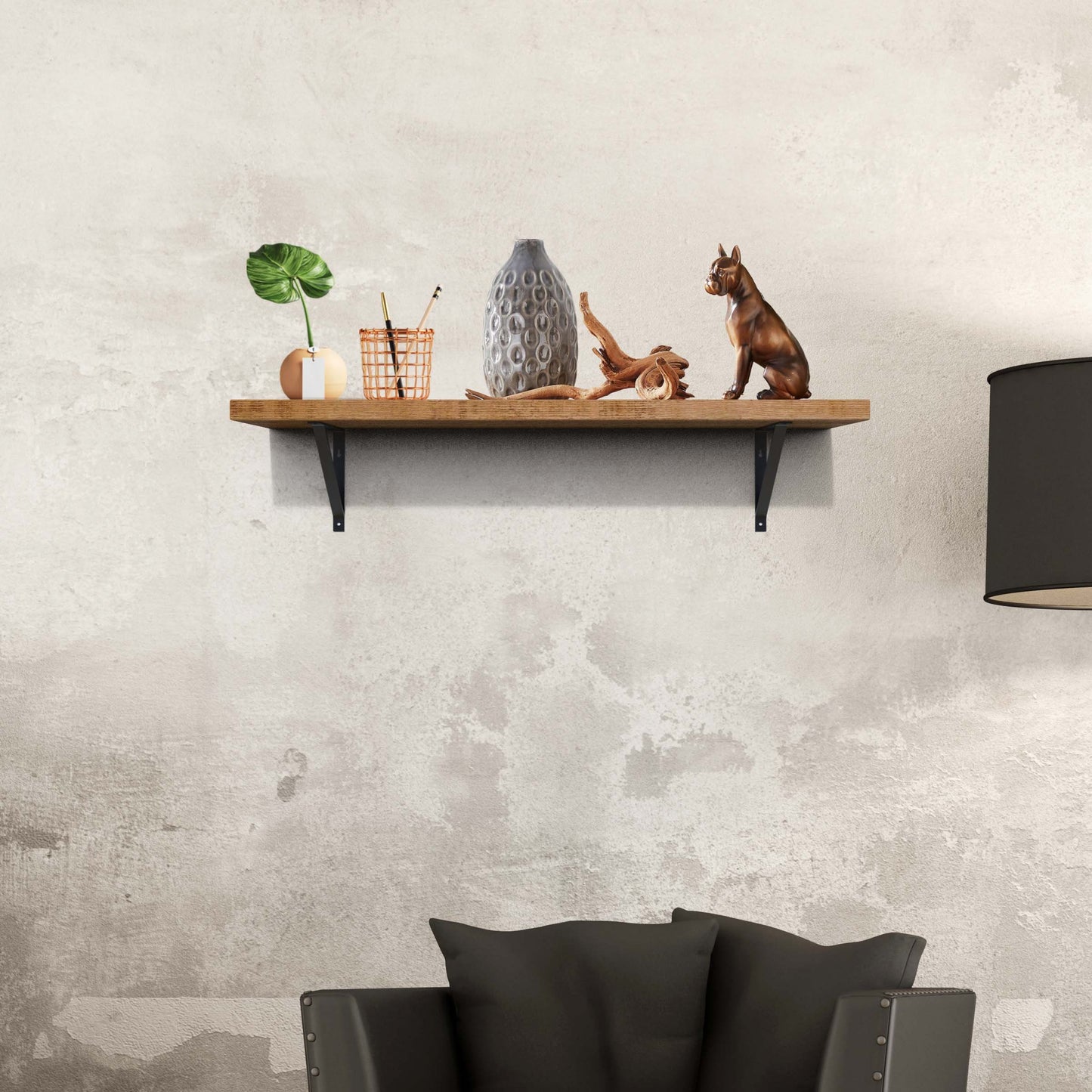 Foster Metal Triangle Shelf Bracket, Wall Mounted Shelving Brackets for Rustic Decors, Set of 2 (Black)