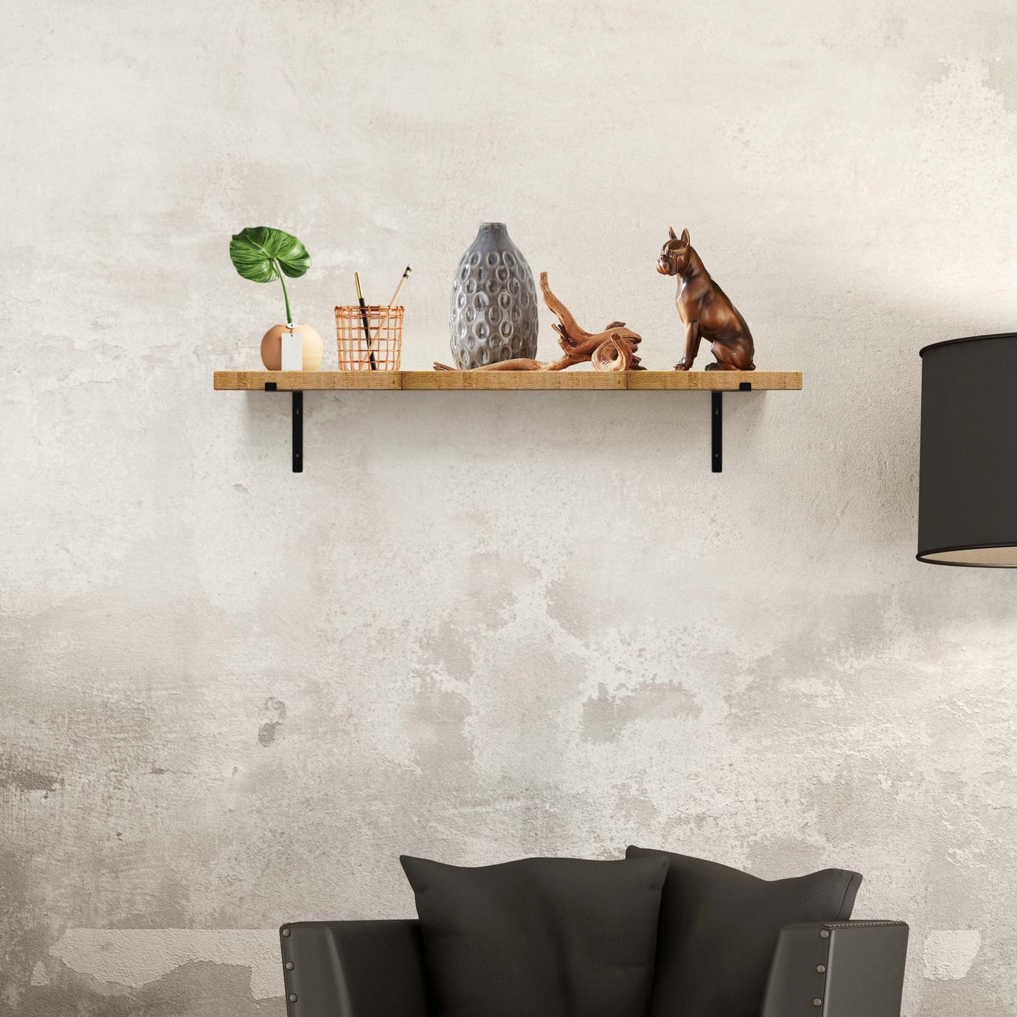 Foster Metal Shelf Bracket, Wall Mounted Shelving Brackets for Rustic Decors, Set of 2 (Black)