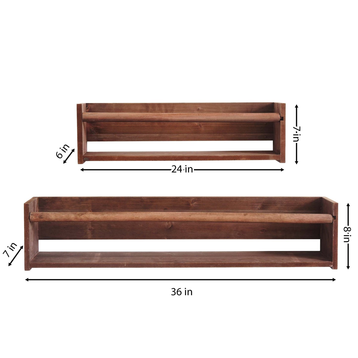 Wood Floating Wall Shelves Set of 2, Wall Shelves Organizer (Dark Stain)