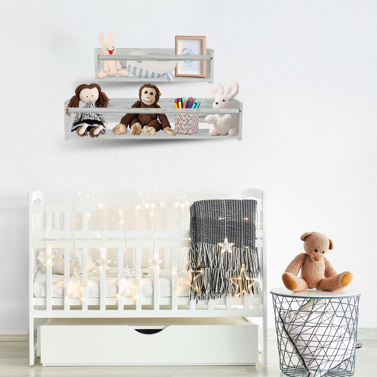 Wood Floating Wall Shelves Set of 2, Wall Shelves Organizer (White)